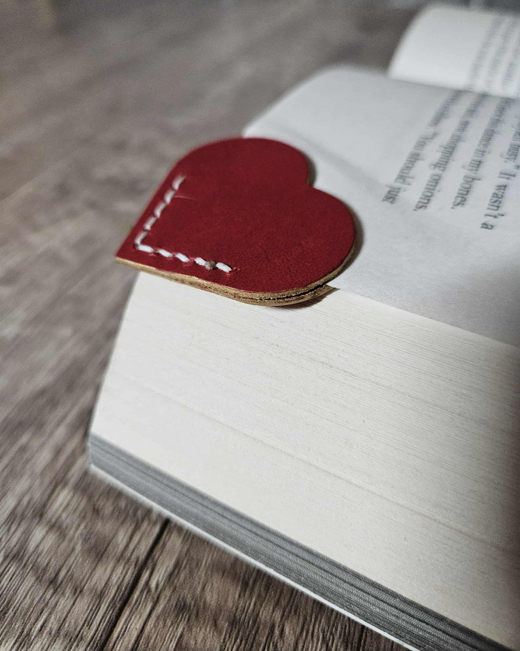 Heart Bookmark - Leather Hand Stitched Corner Page Keeper With Metallic Edges