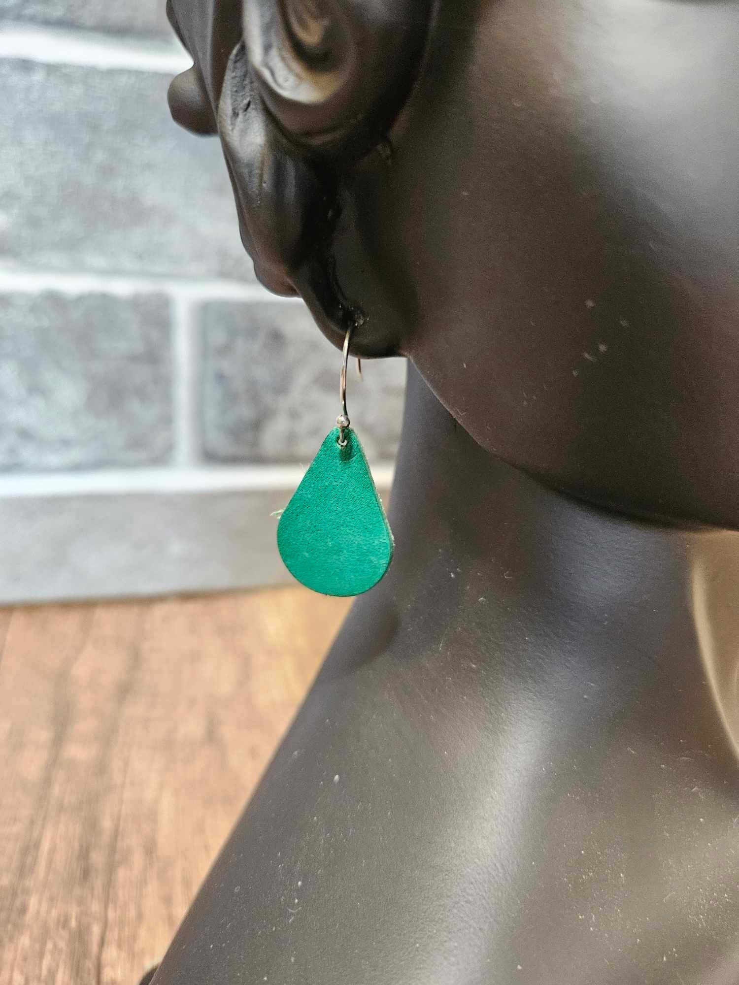 Teal Teardrop Leather Earrings - 2 Syles