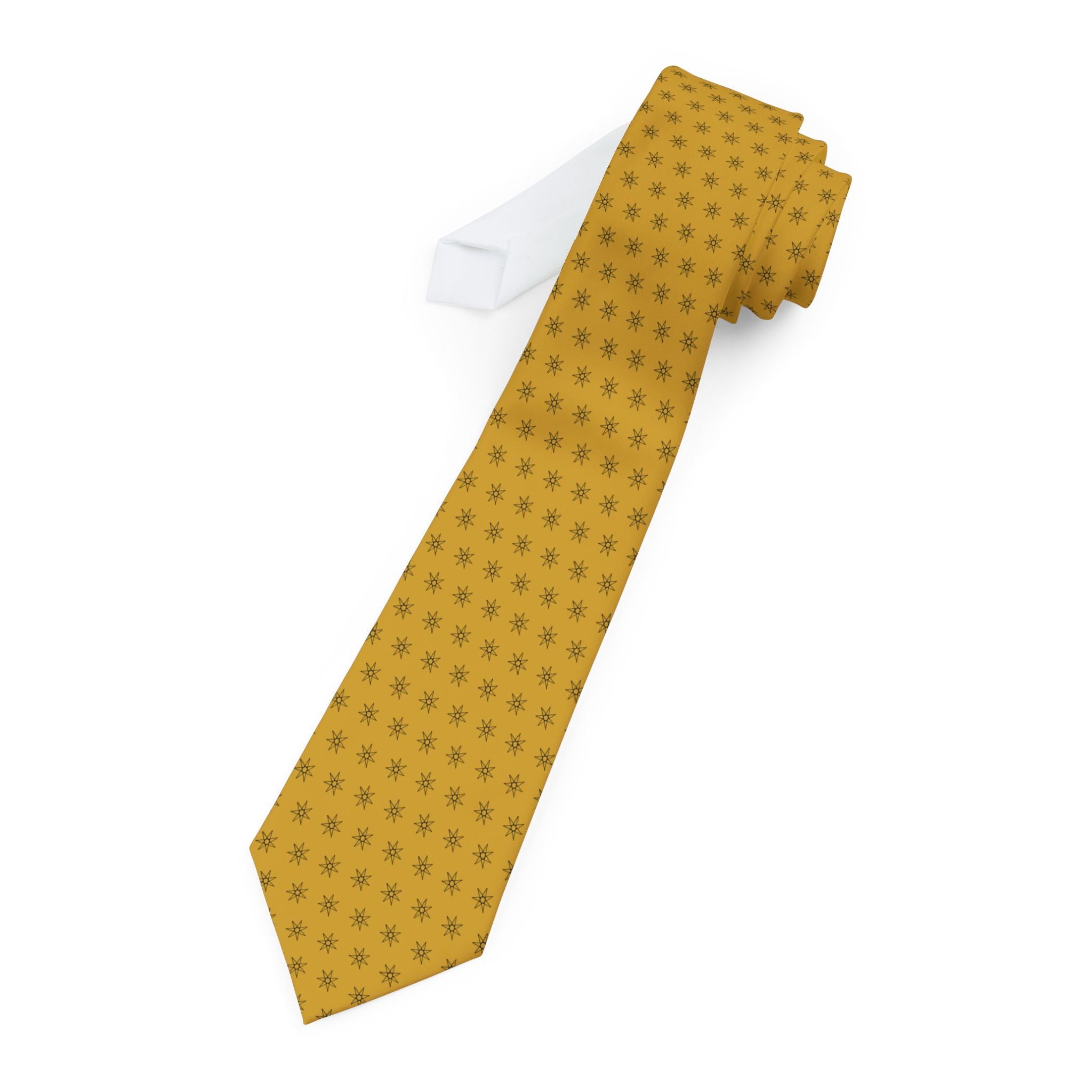 Golden Seven Star Pattern Necktie | Small Elven Faery Star Repeat Pattern Mens Tie