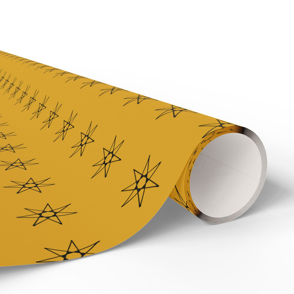 Seven Pointed Stars Wrapping Paper roll | Gift Wrap, Yellow Star Pattern