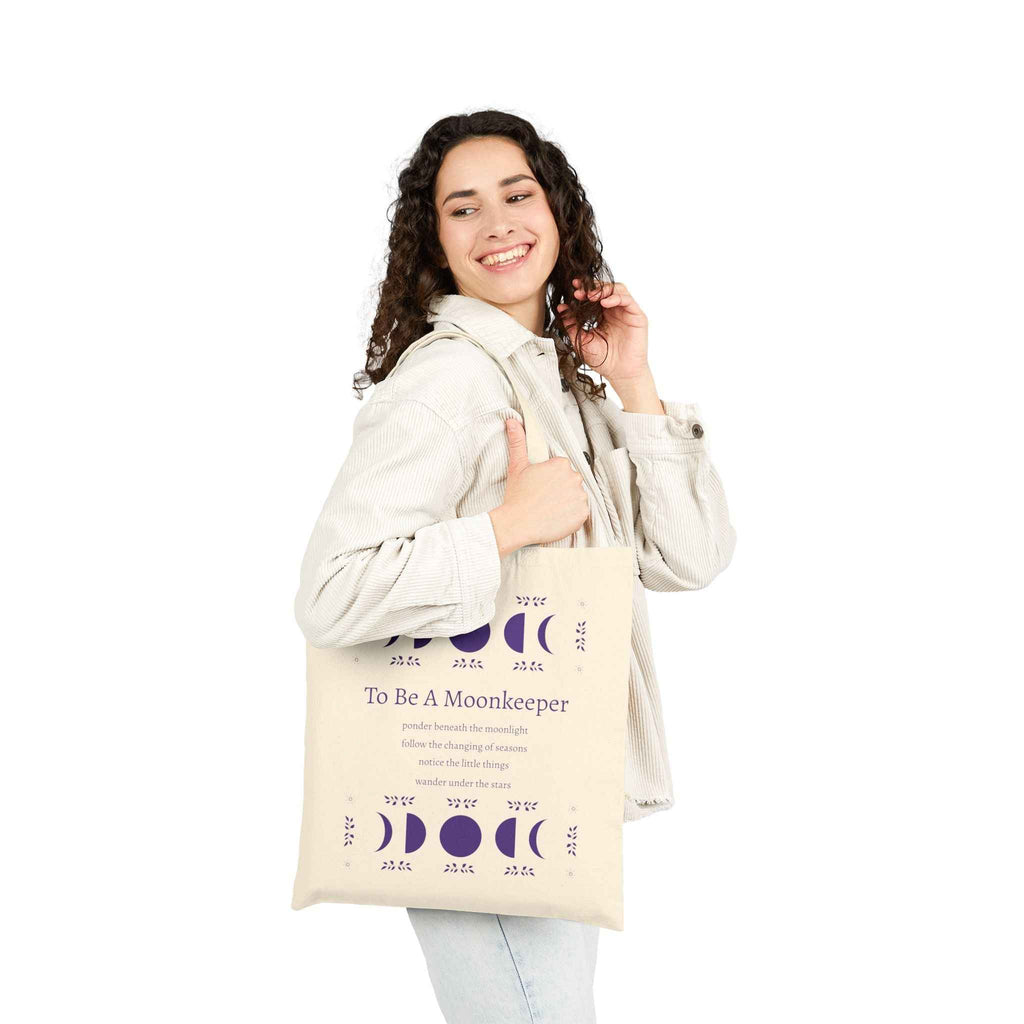 Moon Phase Cotton Tote — "To Be A Moonkeeper" Lunar Canvas Bag