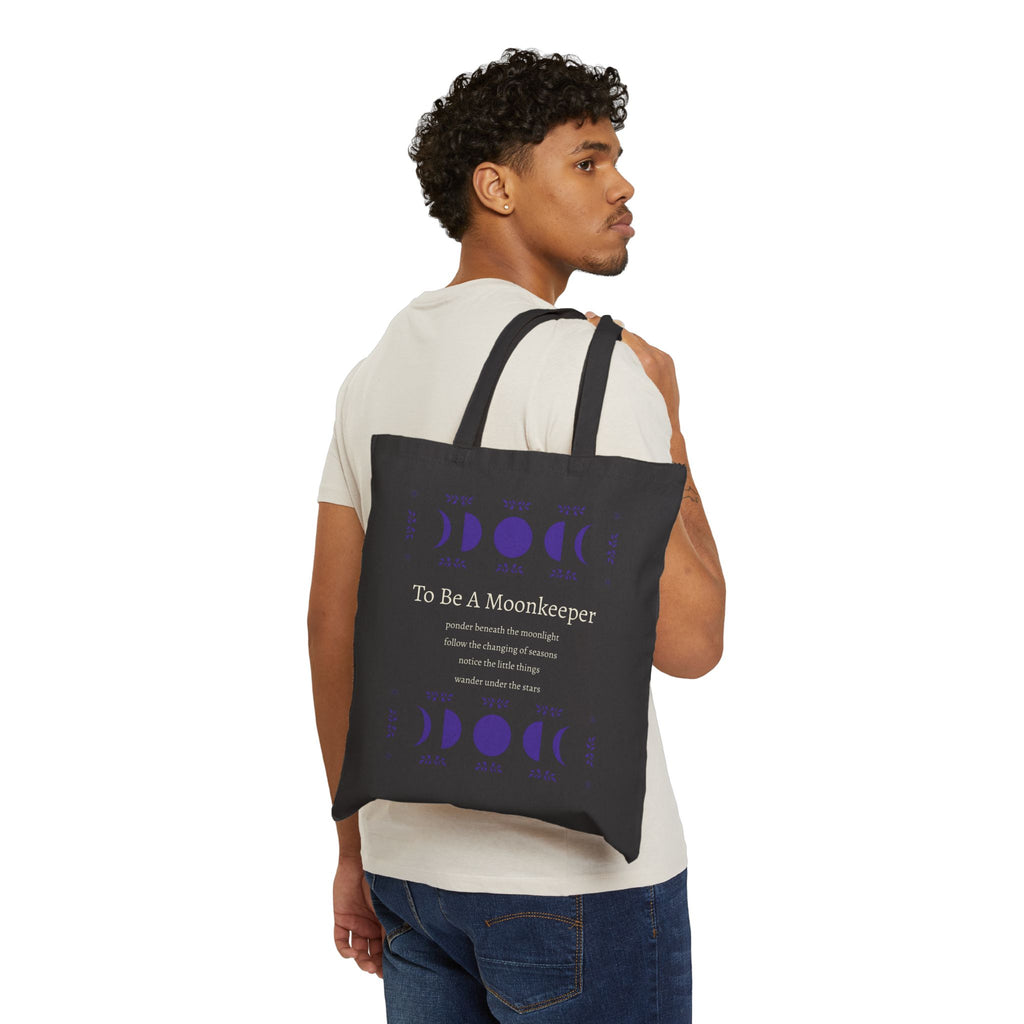 Moon Phase Cotton Tote — "To Be A Moonkeeper" Lunar Canvas Bag