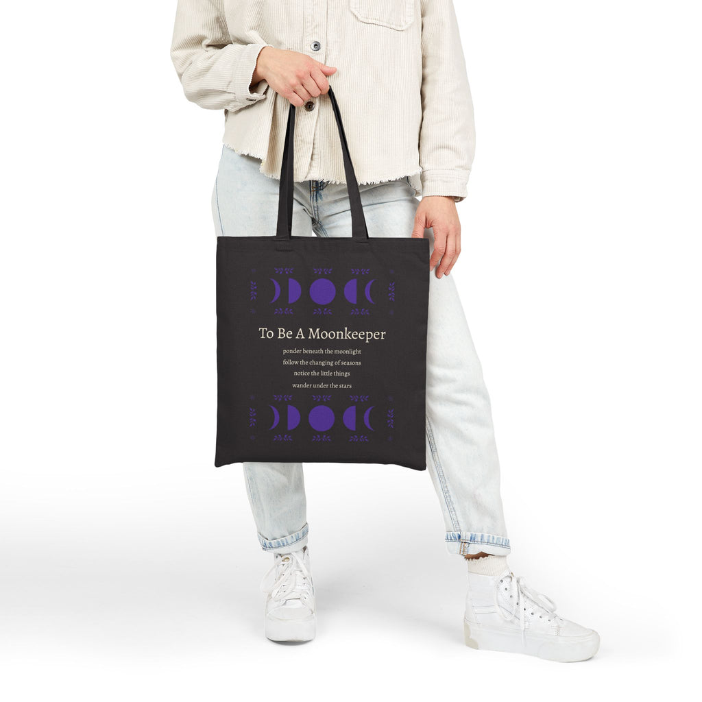 Moon Phase Cotton Tote — "To Be A Moonkeeper" Lunar Canvas Bag