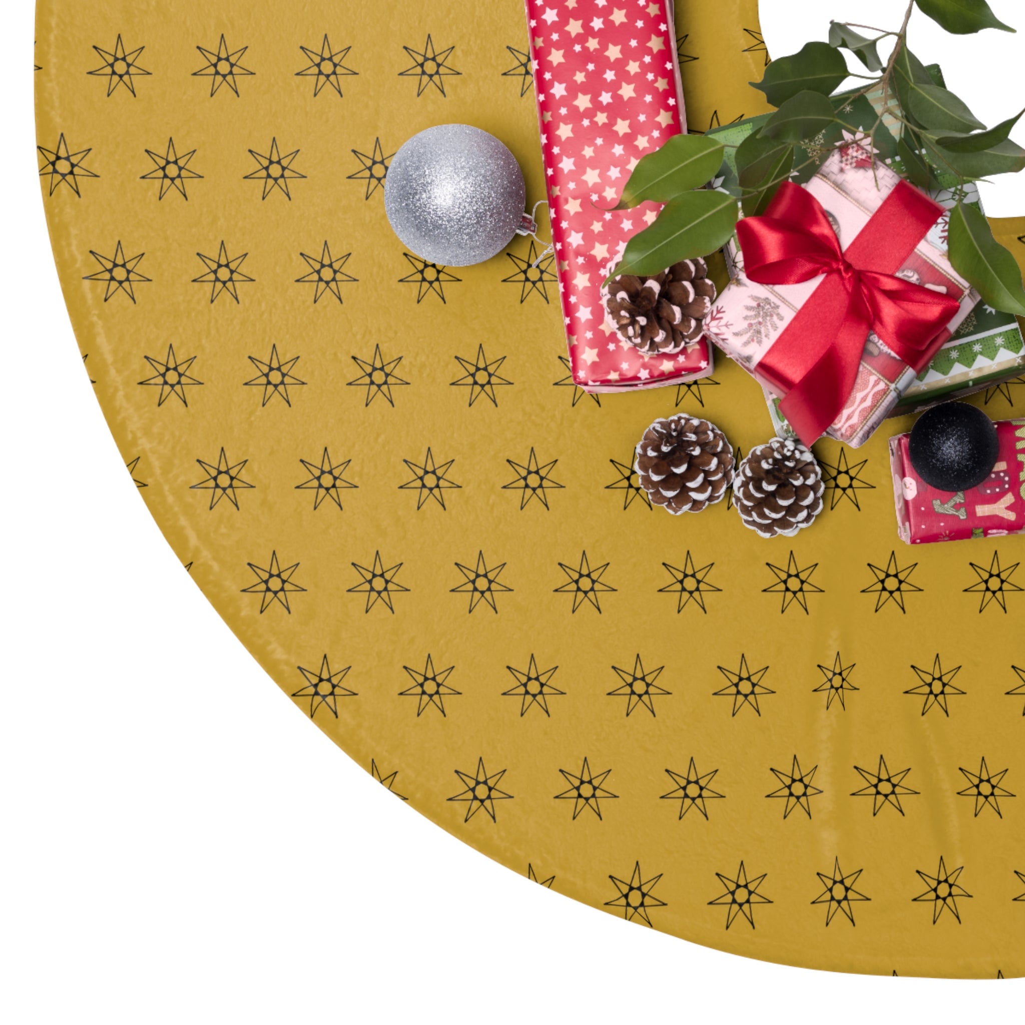 Gold Star Christmas Tree Skirt | Yellow Tree Skirt