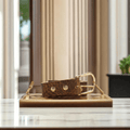 Brown leather belt with solid brass buckle and punched holes