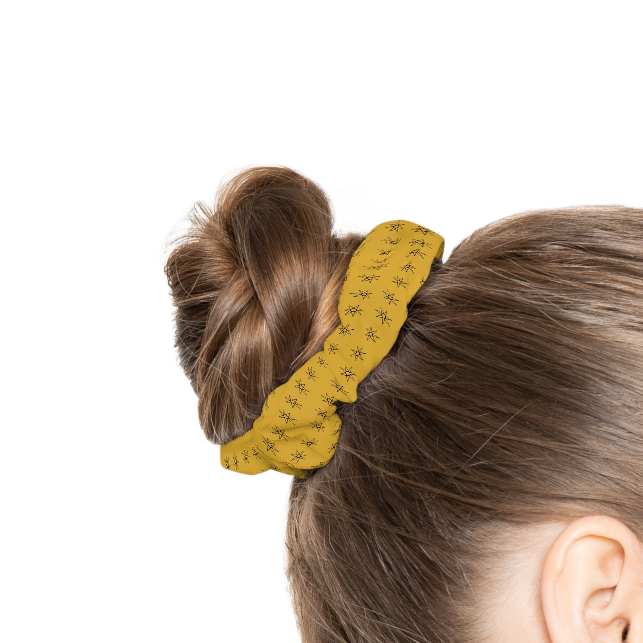 Yellow Seven Pointed Star Pattern Scrunchie | Boho Hair Accessory