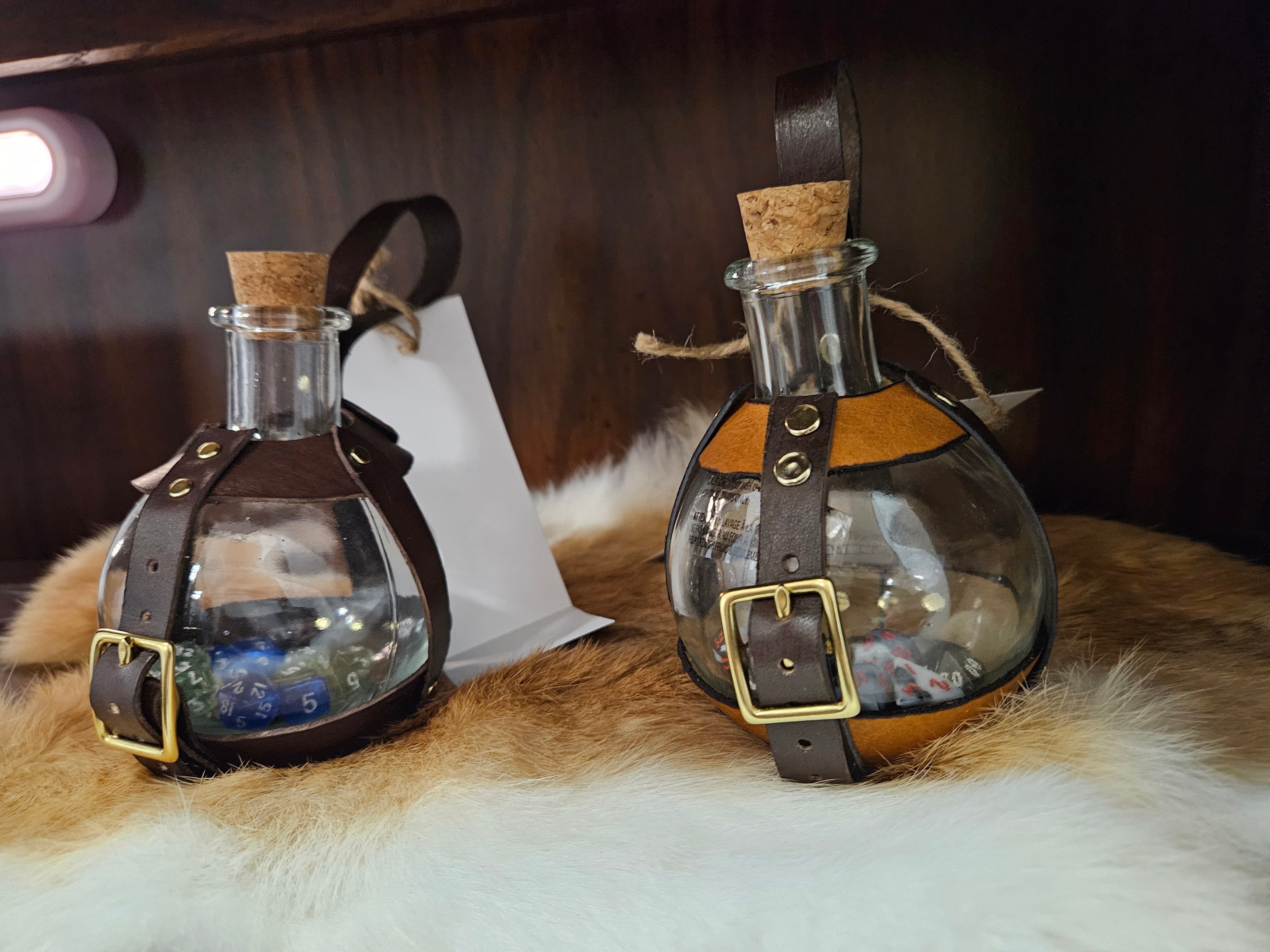 Handmade Leather Potion Bottle Belt Holster – Mini Dice Holder