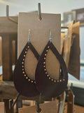 Golden Thread Teardrop Leather Earrings