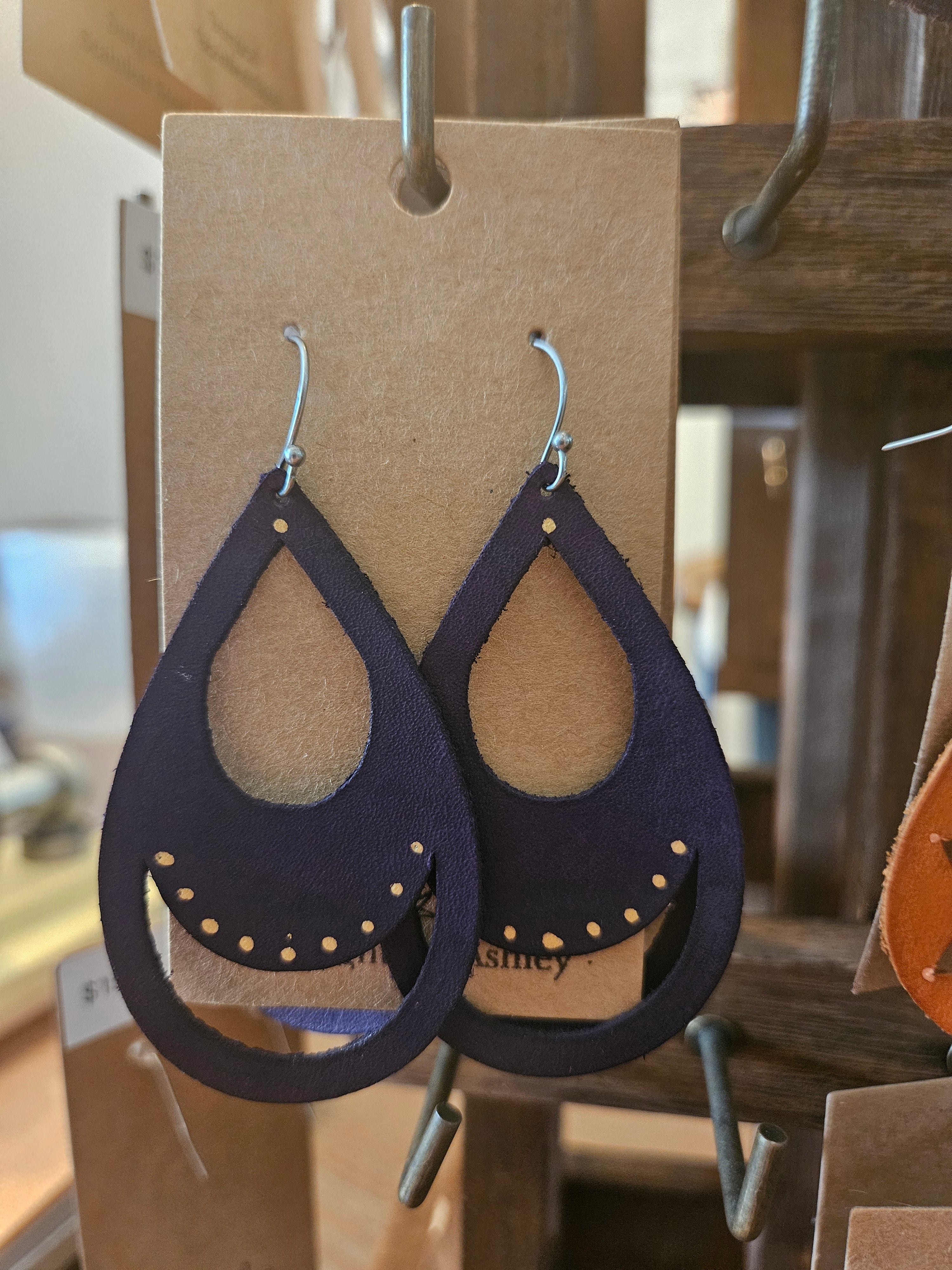 Midnight Meadow Teardrop Leather Earrings - 2 Styles
