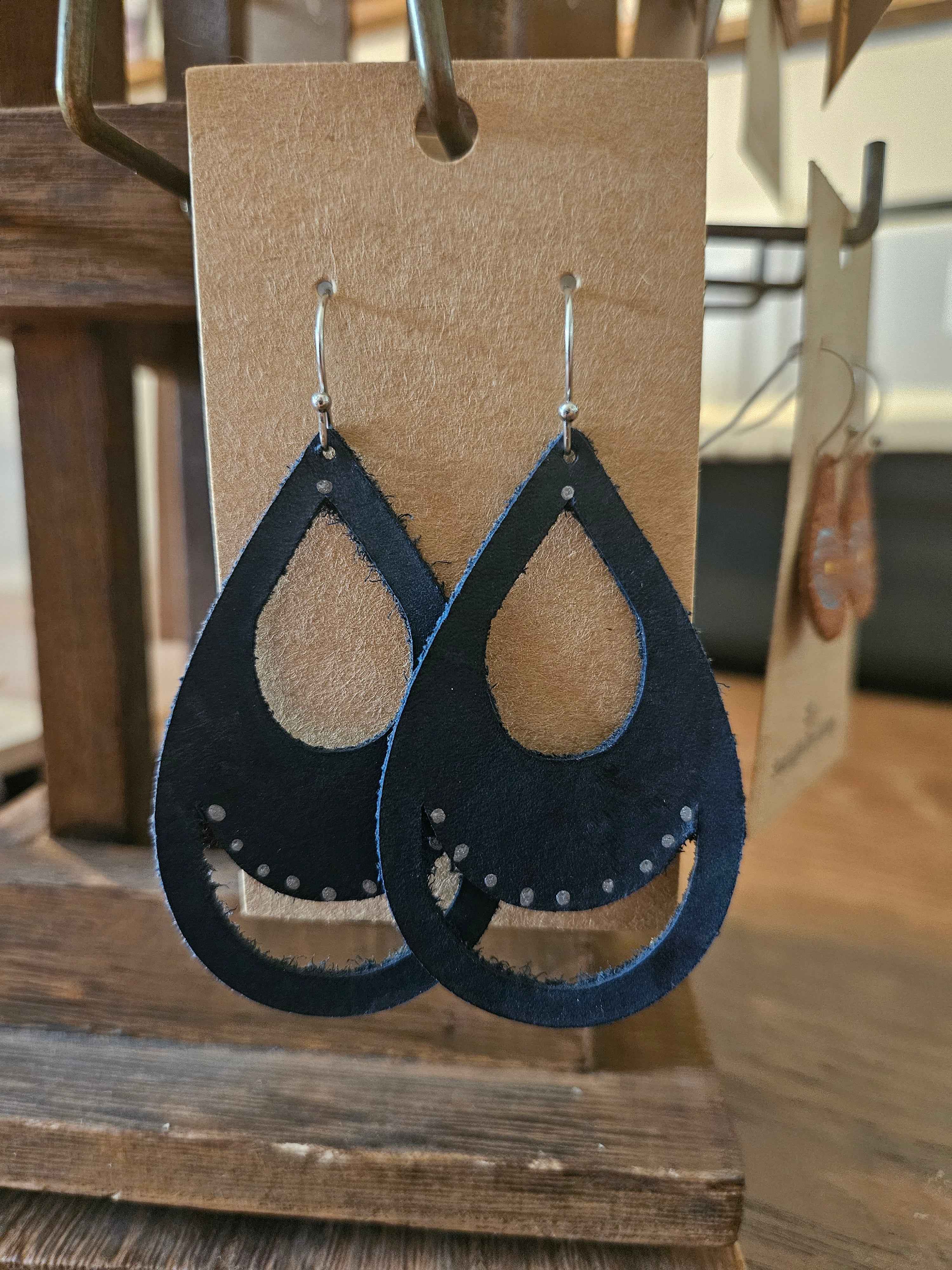 Midnight Meadow Teardrop Leather Earrings