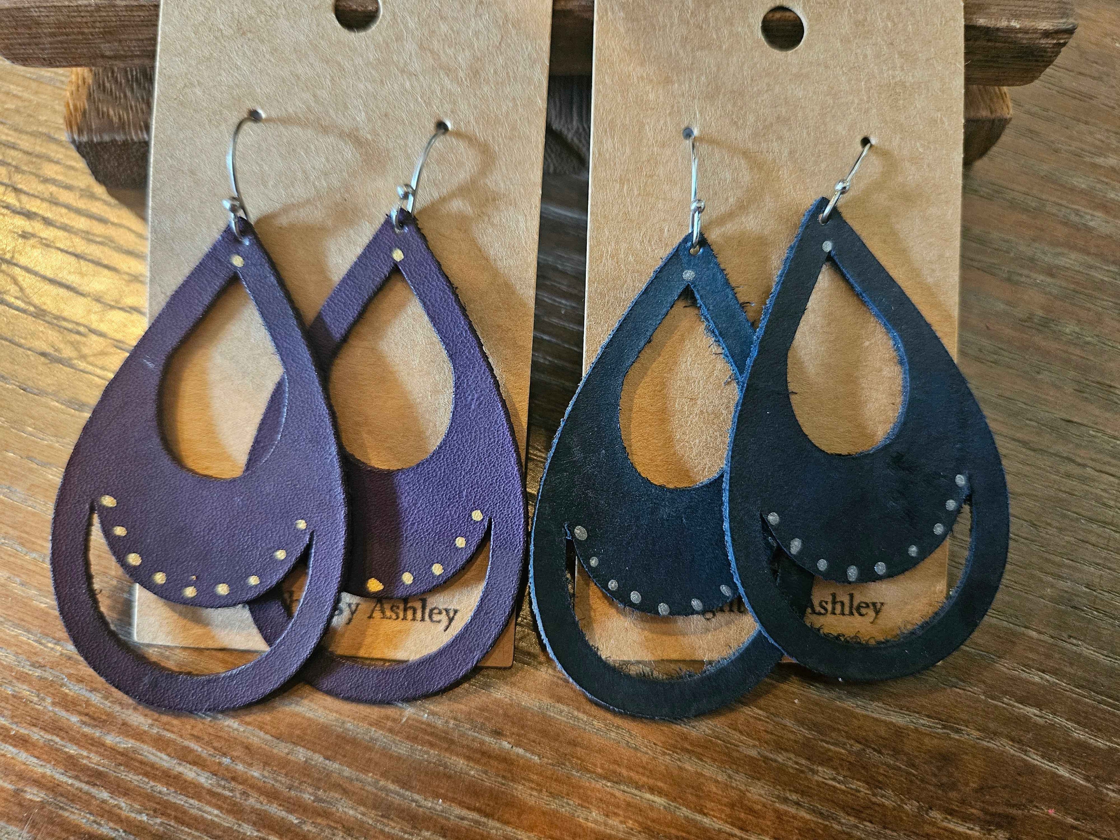 Midnight Meadow Teardrop Leather Earrings