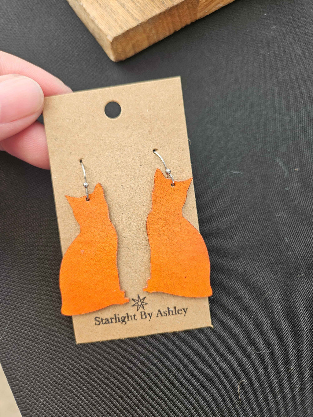 Orange Boi Cat Leather Earrings