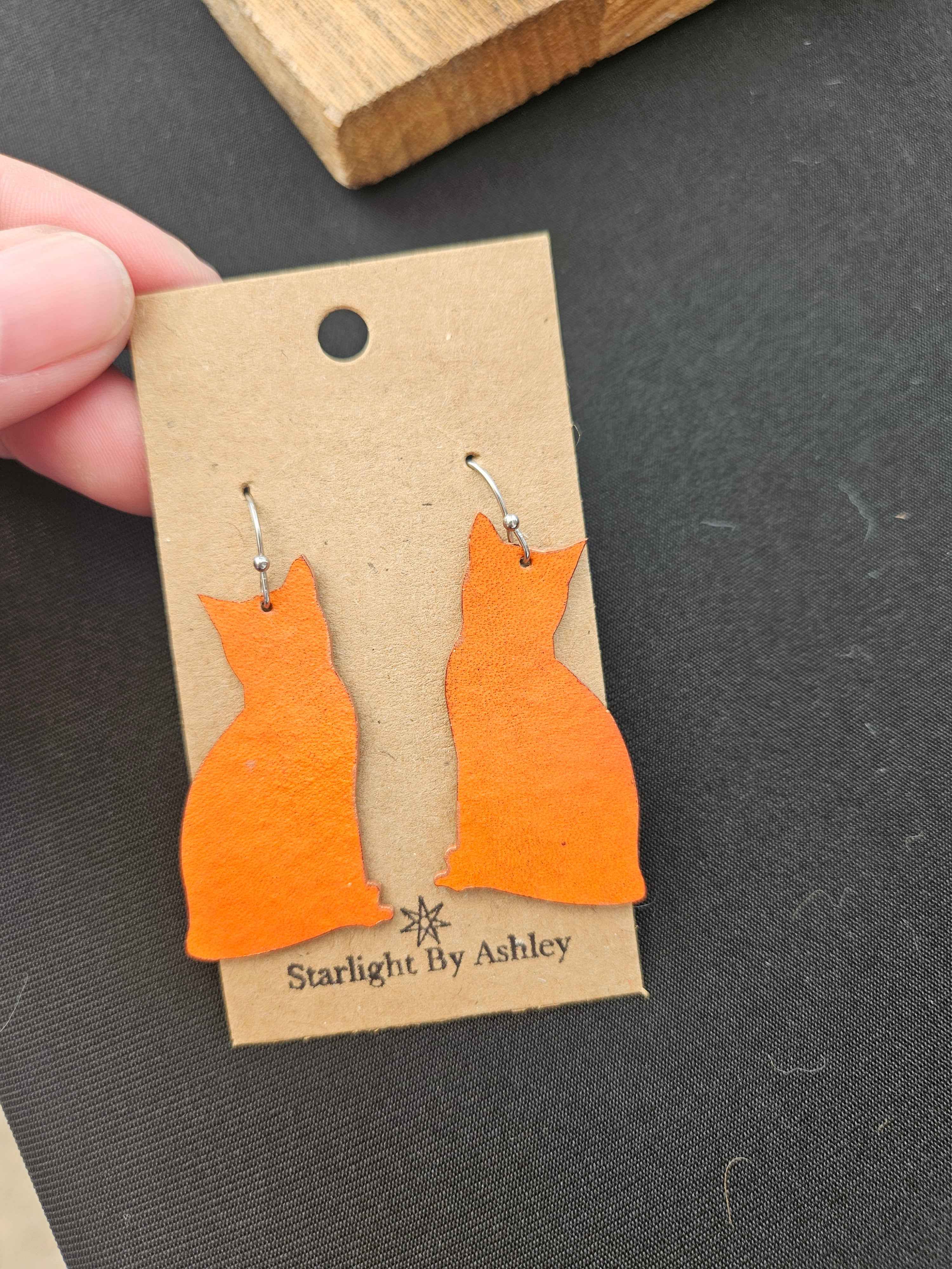 Orange Boi Cat Leather Earrings