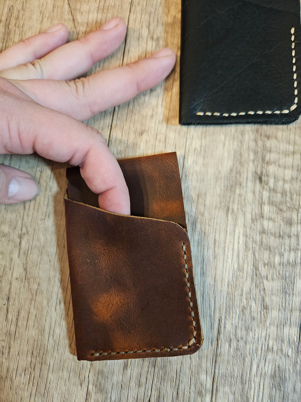 Trailbound Slim Leather Wallet – Handmade Two-Pocket Card Wallet