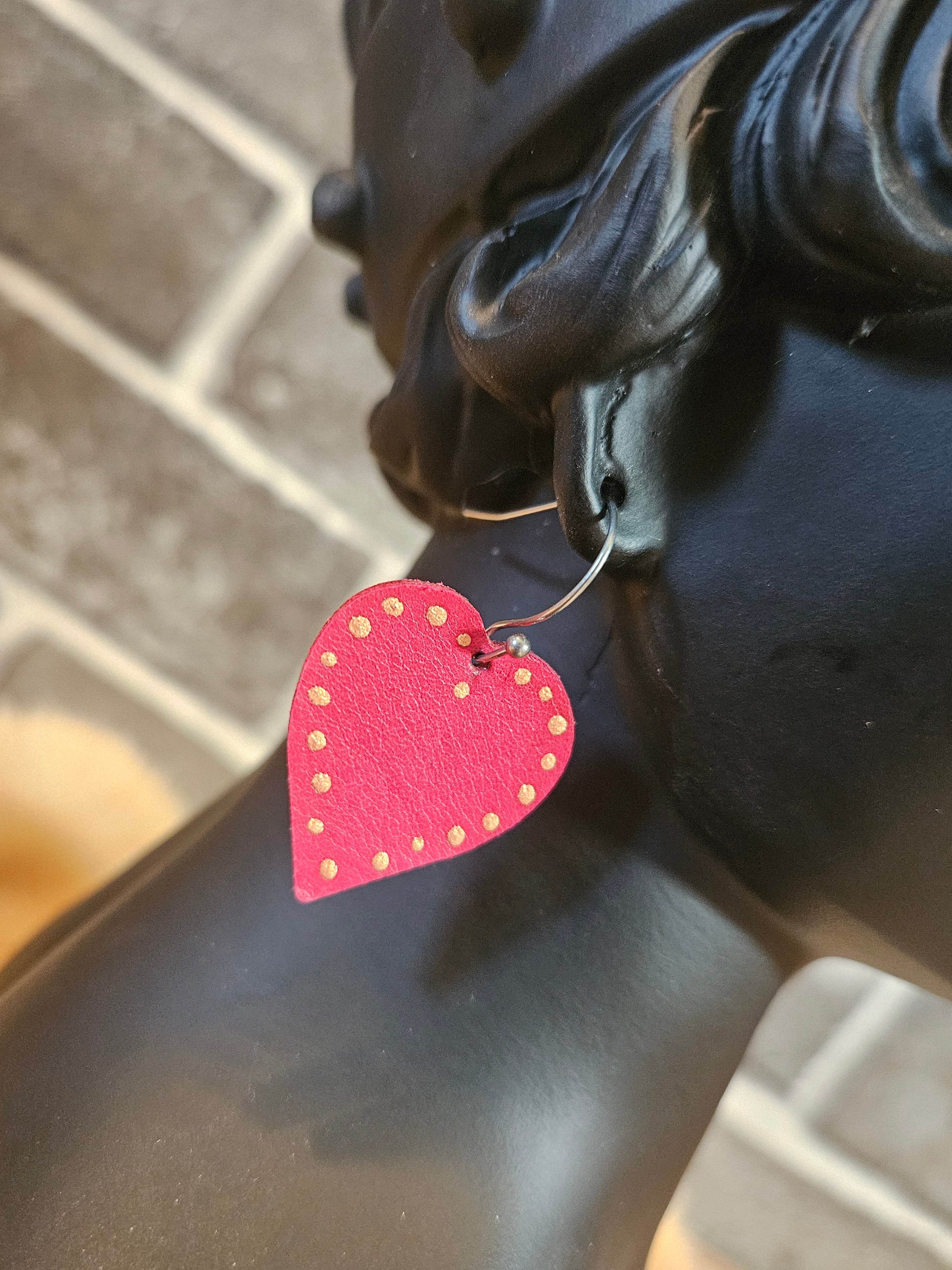 Lightweight Red Leather Heart Earrings Handmade - 3 Style Options