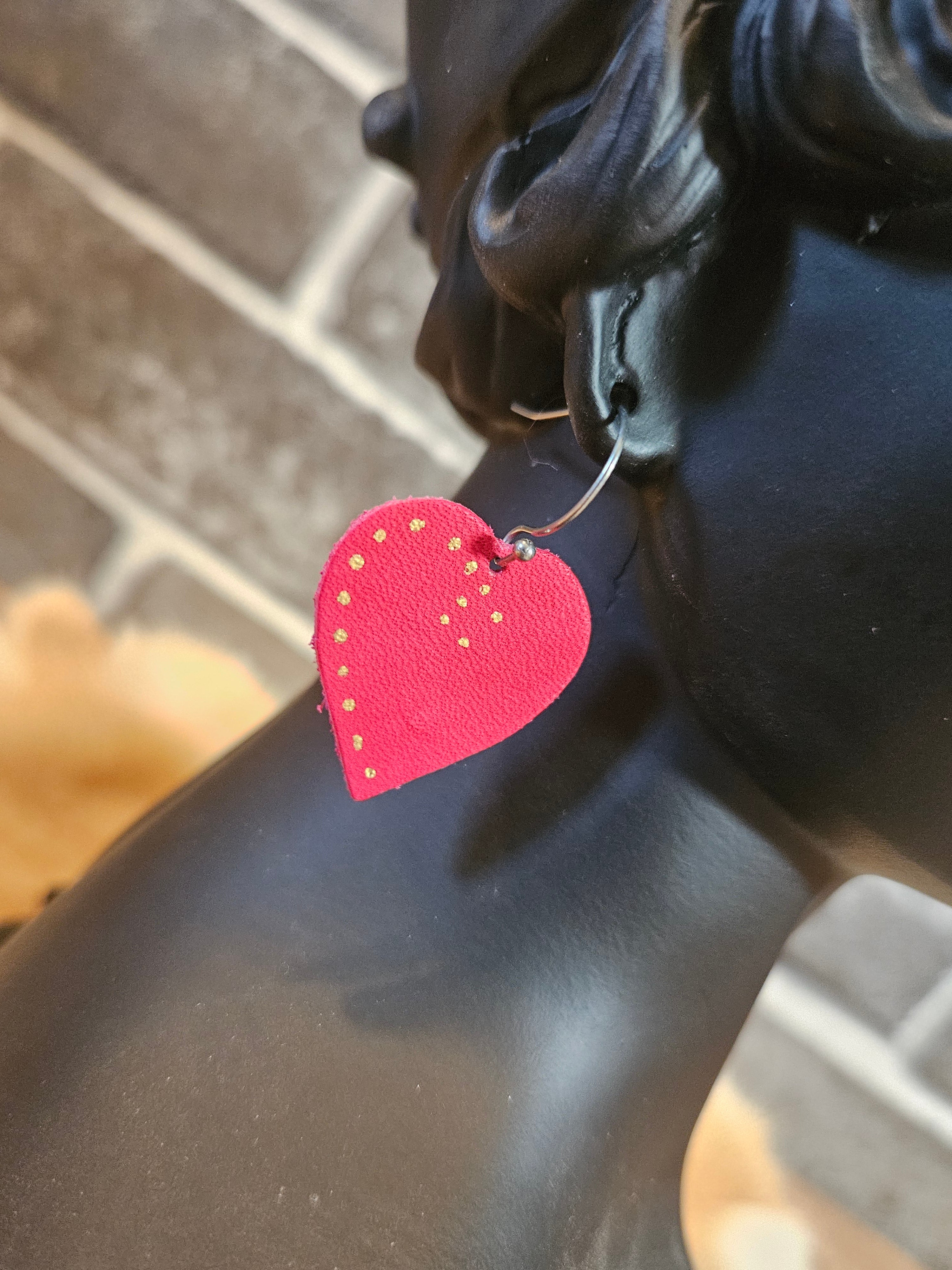 Lightweight Red Leather Heart Earrings Handmade - 3 Style Options