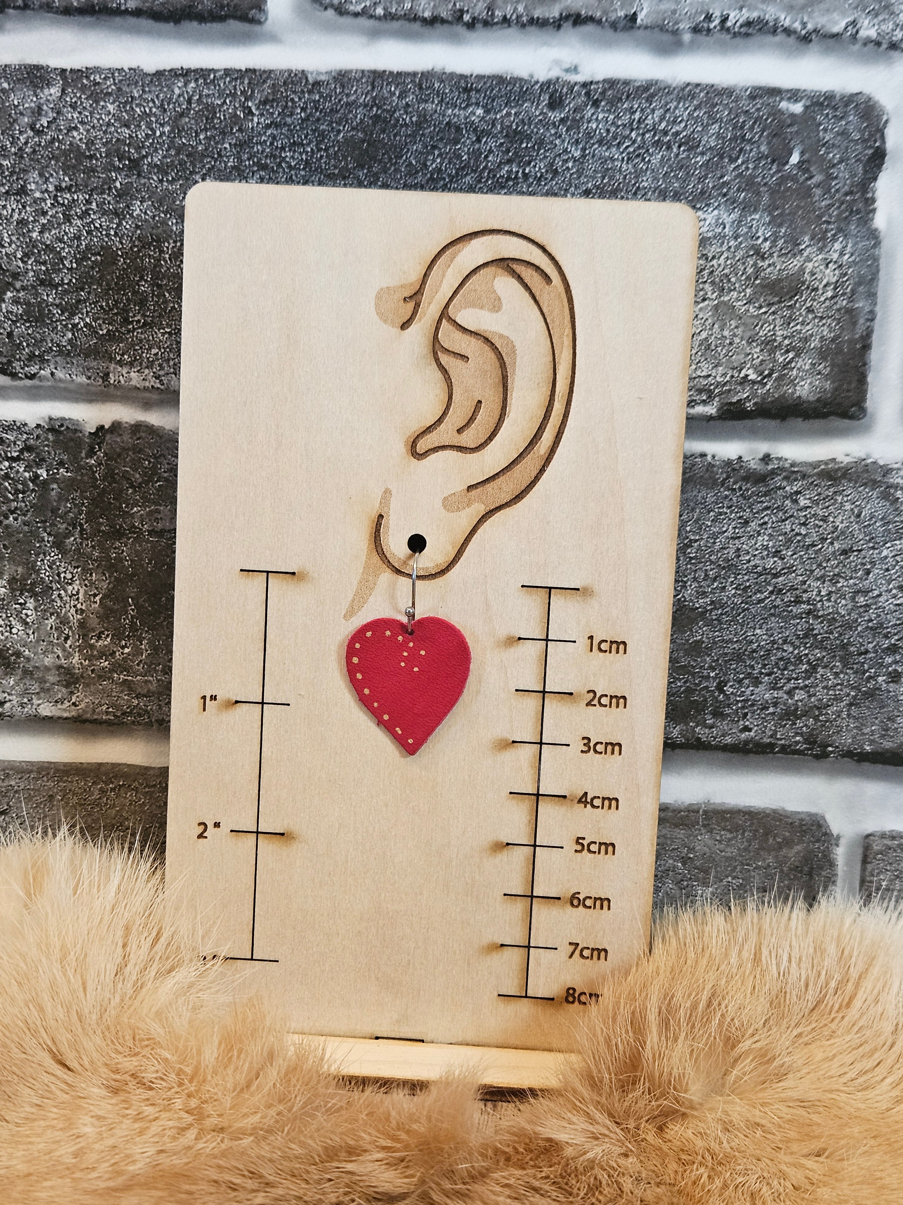 Lightweight Red Leather Heart Earrings Handmade - 3 Style Options