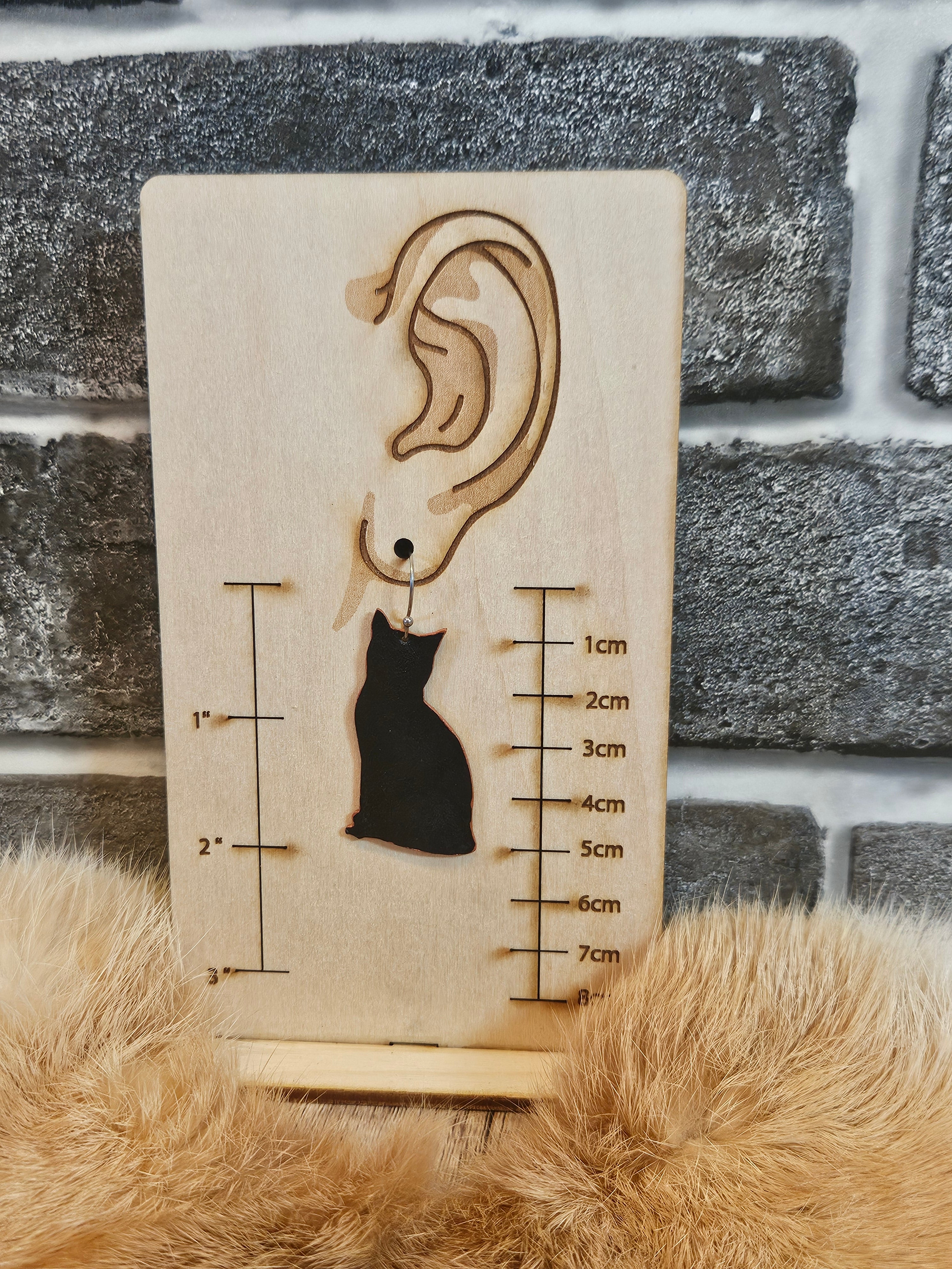 Black Void Cat Leather Earrings