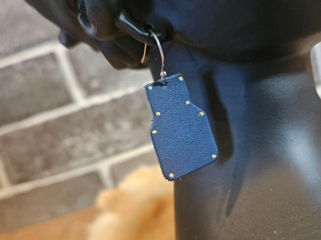 Lightweight Blue Leather Geometric Earrings | Modern Statement Jewelry