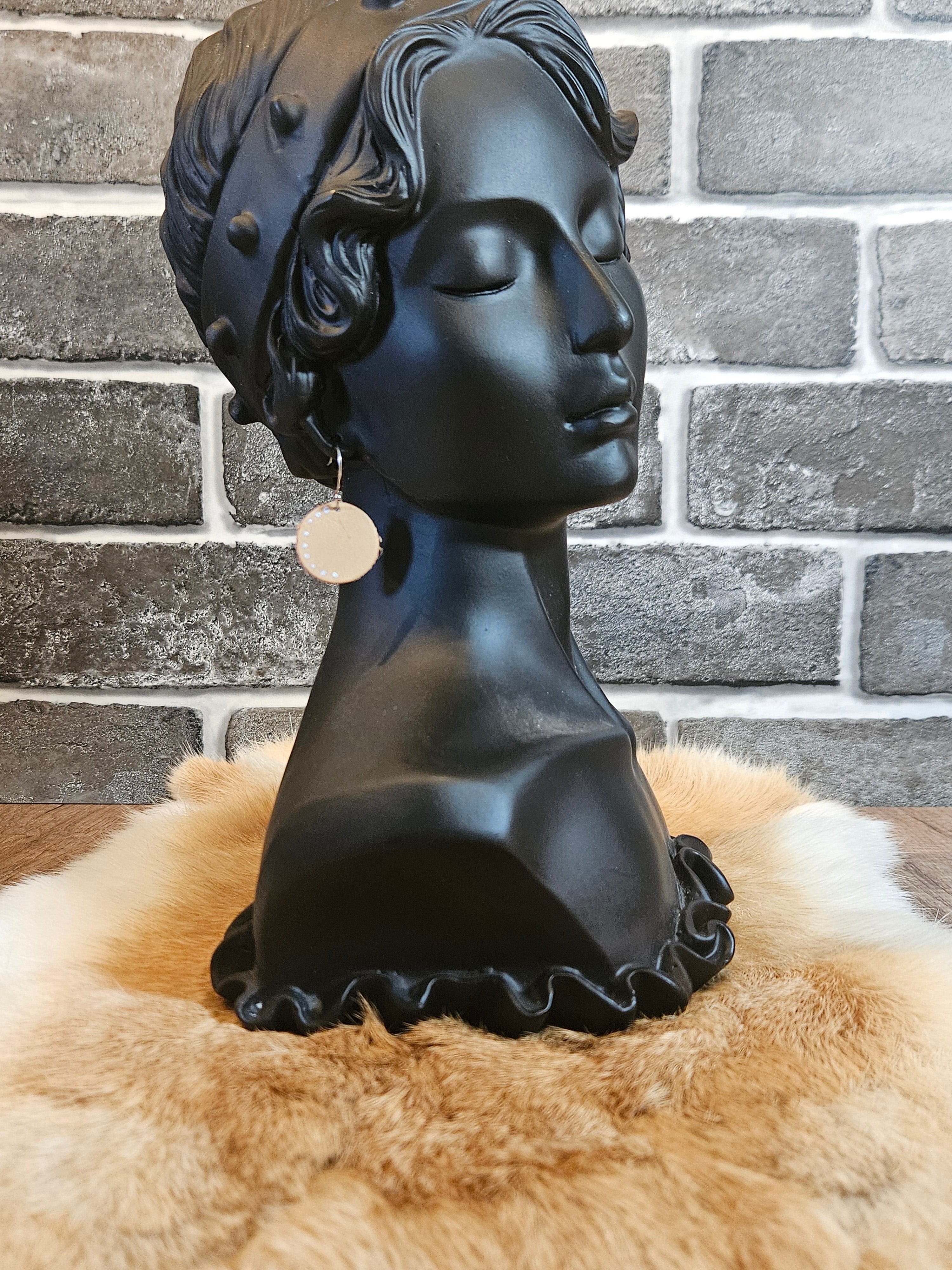 Handmade Leather Circle Earrings - Dots