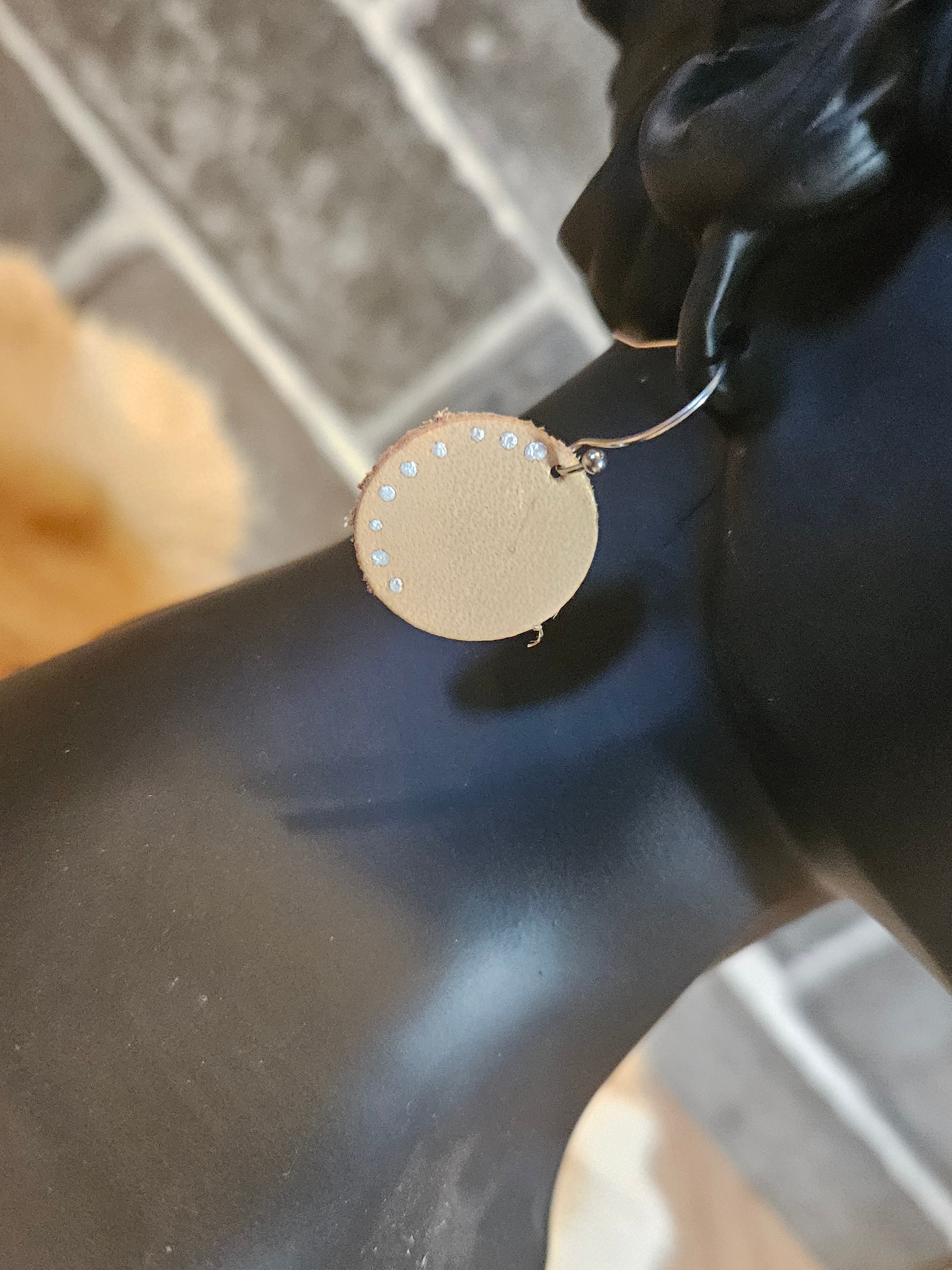 Handmade Leather Circle Earrings - Dots