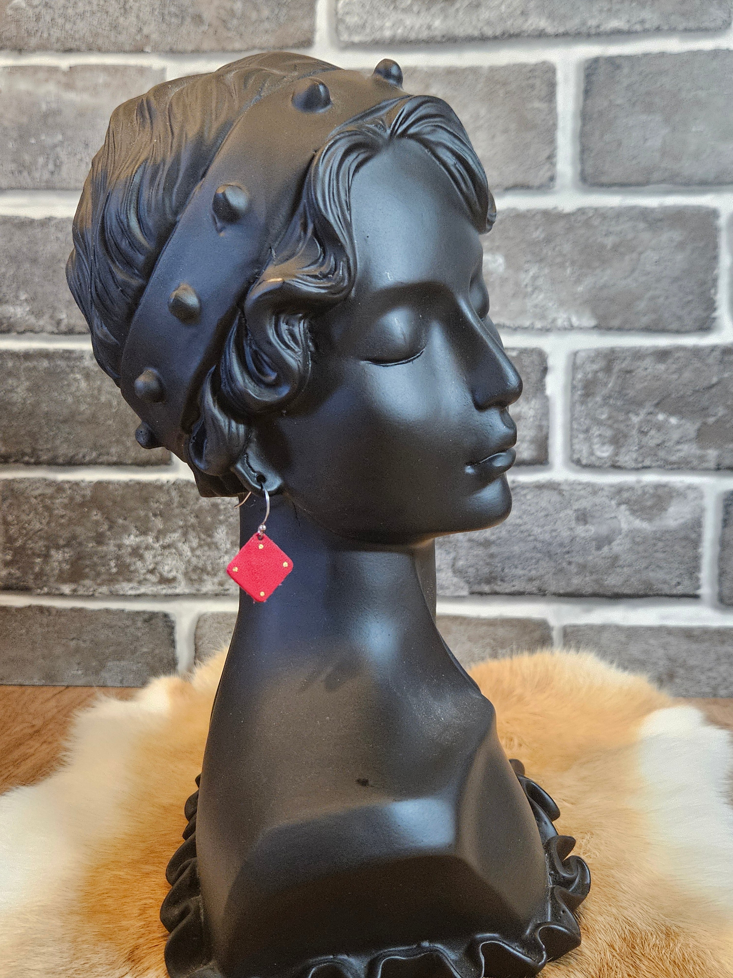 Handmade Red Diamond Leather Earrings - 3 Styles