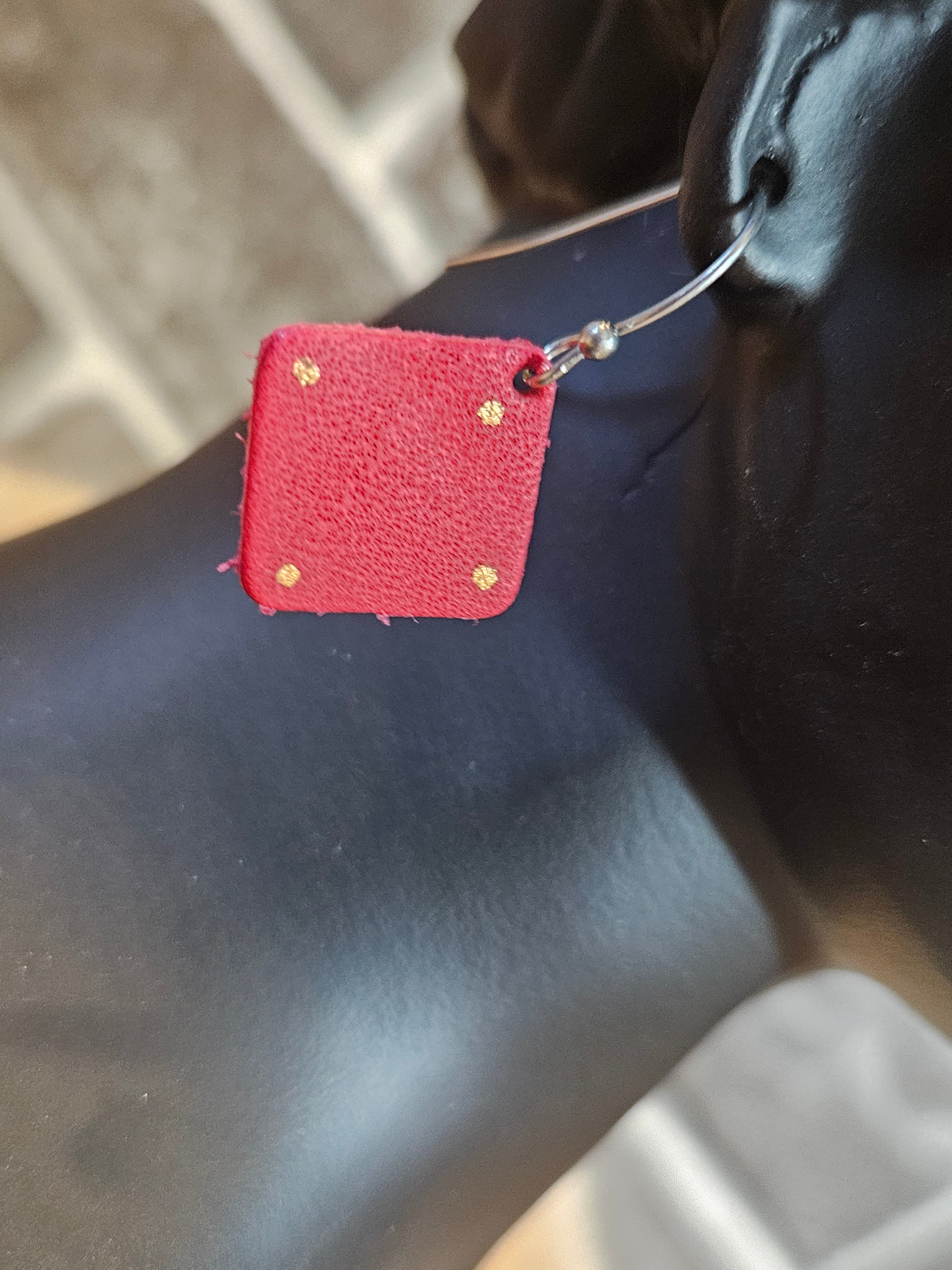 Handmade Red Diamond Leather Earrings - 3 Styles