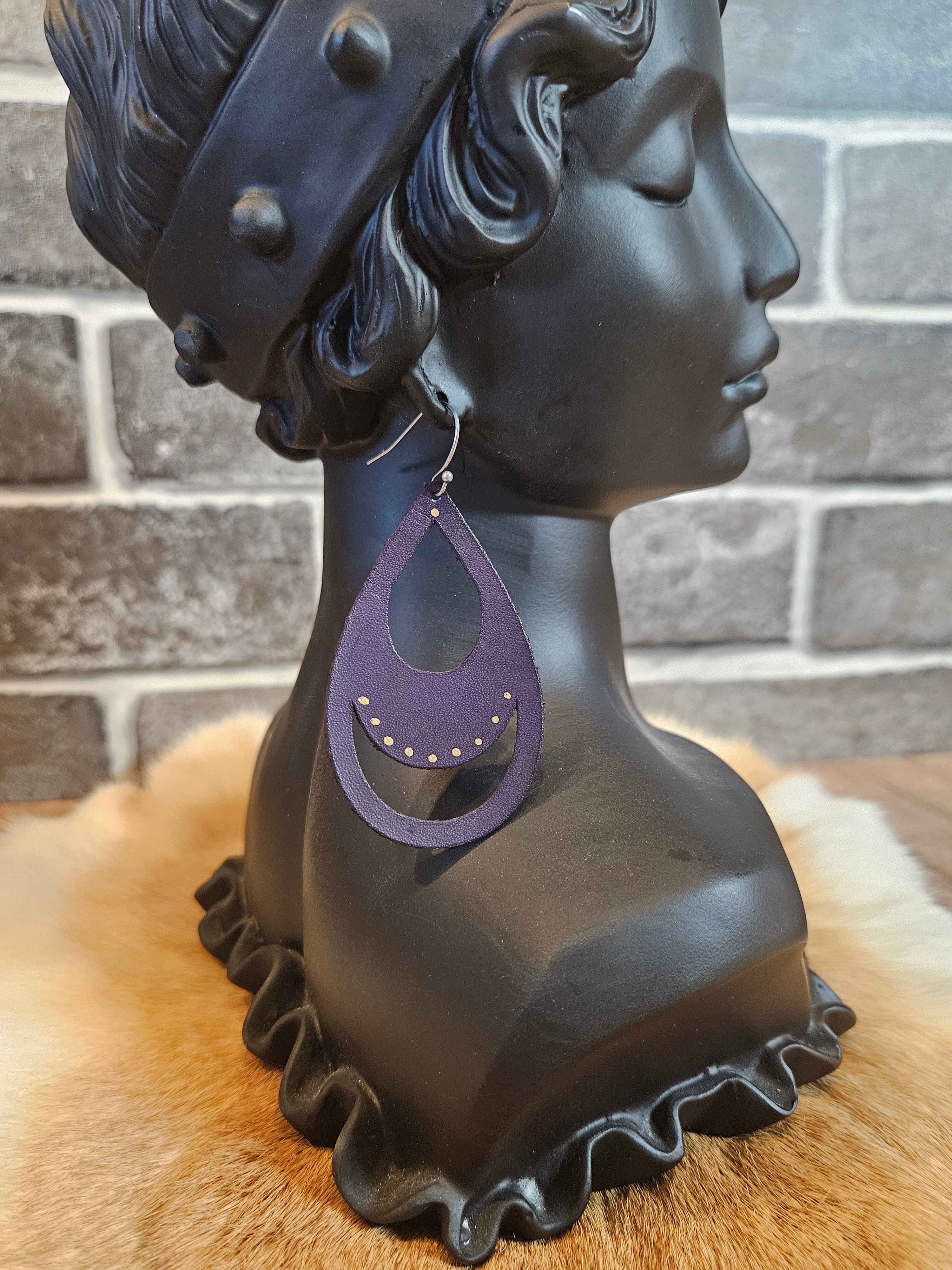 Midnight Meadow Teardrop Leather Earrings - 2 Styles