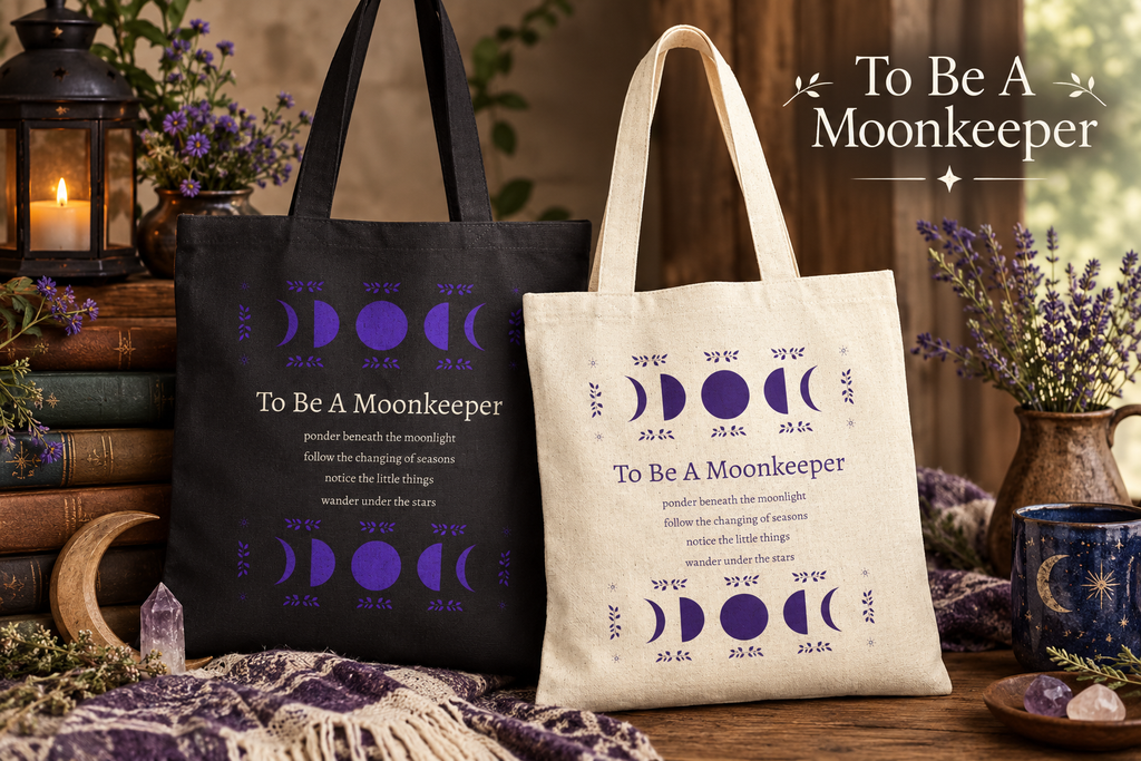 Moon Phase Cotton Tote — "To Be A Moonkeeper" Lunar Canvas Bag