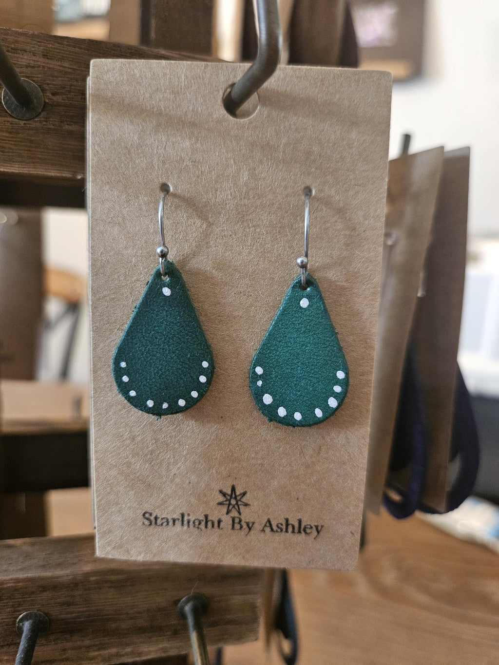 Teal Teardrop Leather Earrings - 2 Syles
