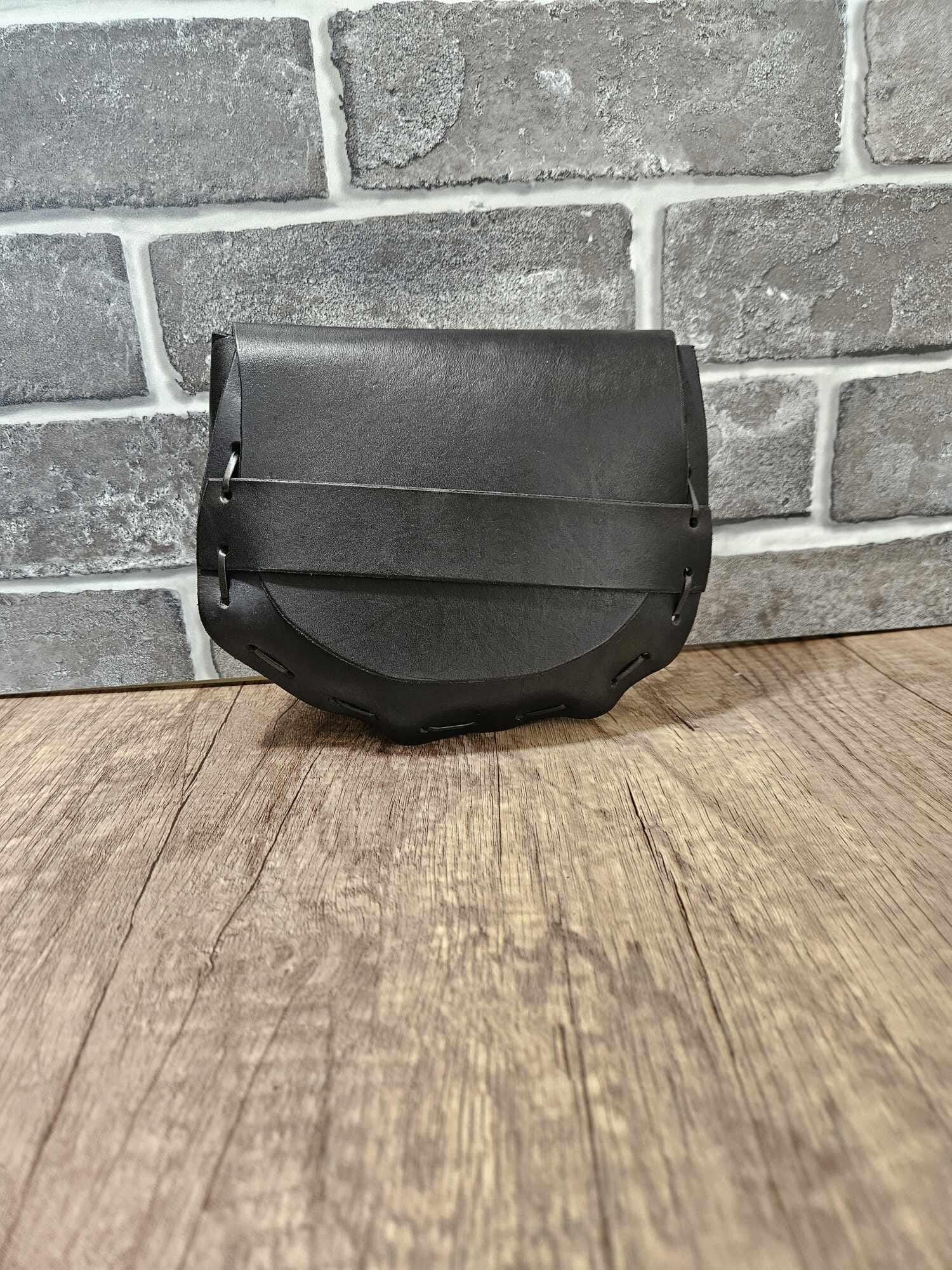 Belt Hip Bag Leather Peasant Purse - Black