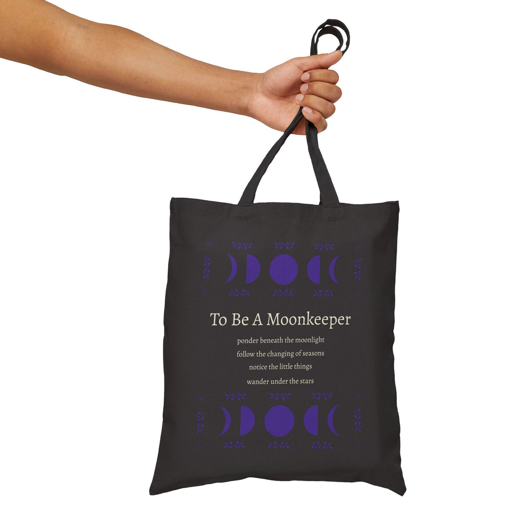 Moon Phase Cotton Tote — "To Be A Moonkeeper" Lunar Canvas Bag