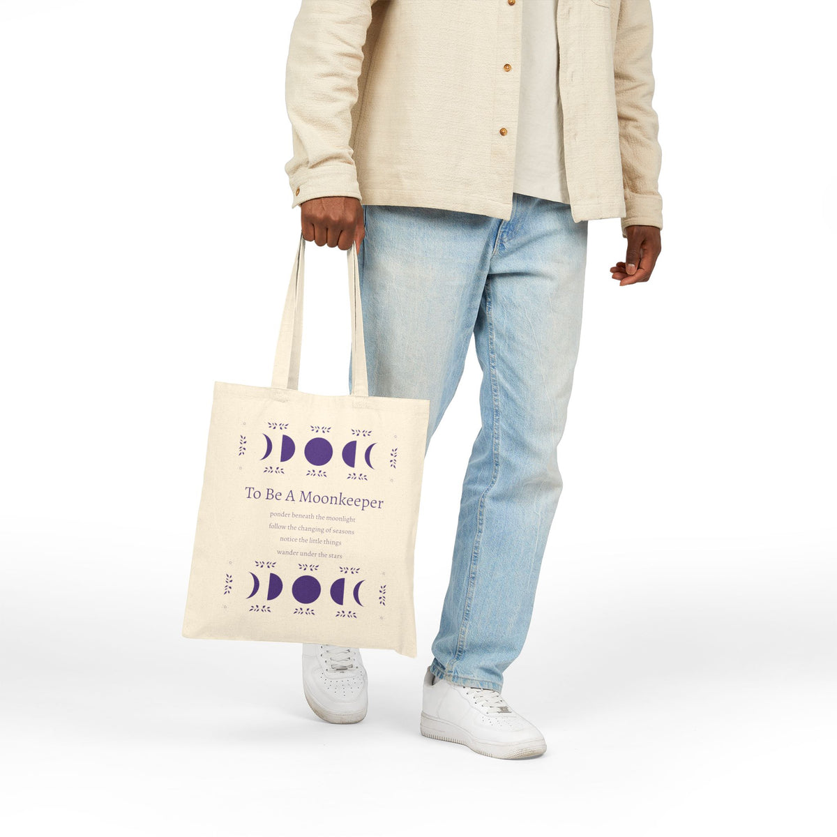 Moon Phase Cotton Tote — "To Be A Moonkeeper" Lunar Canvas Bag
