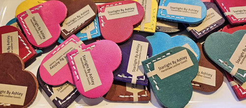 Heart Bookmark - Leather Hand Stitched Corner Page Keeper With Metallic Edges