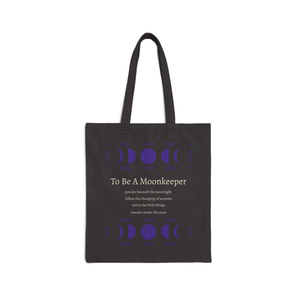 Moon Phase Cotton Tote — "To Be A Moonkeeper" Lunar Canvas Bag