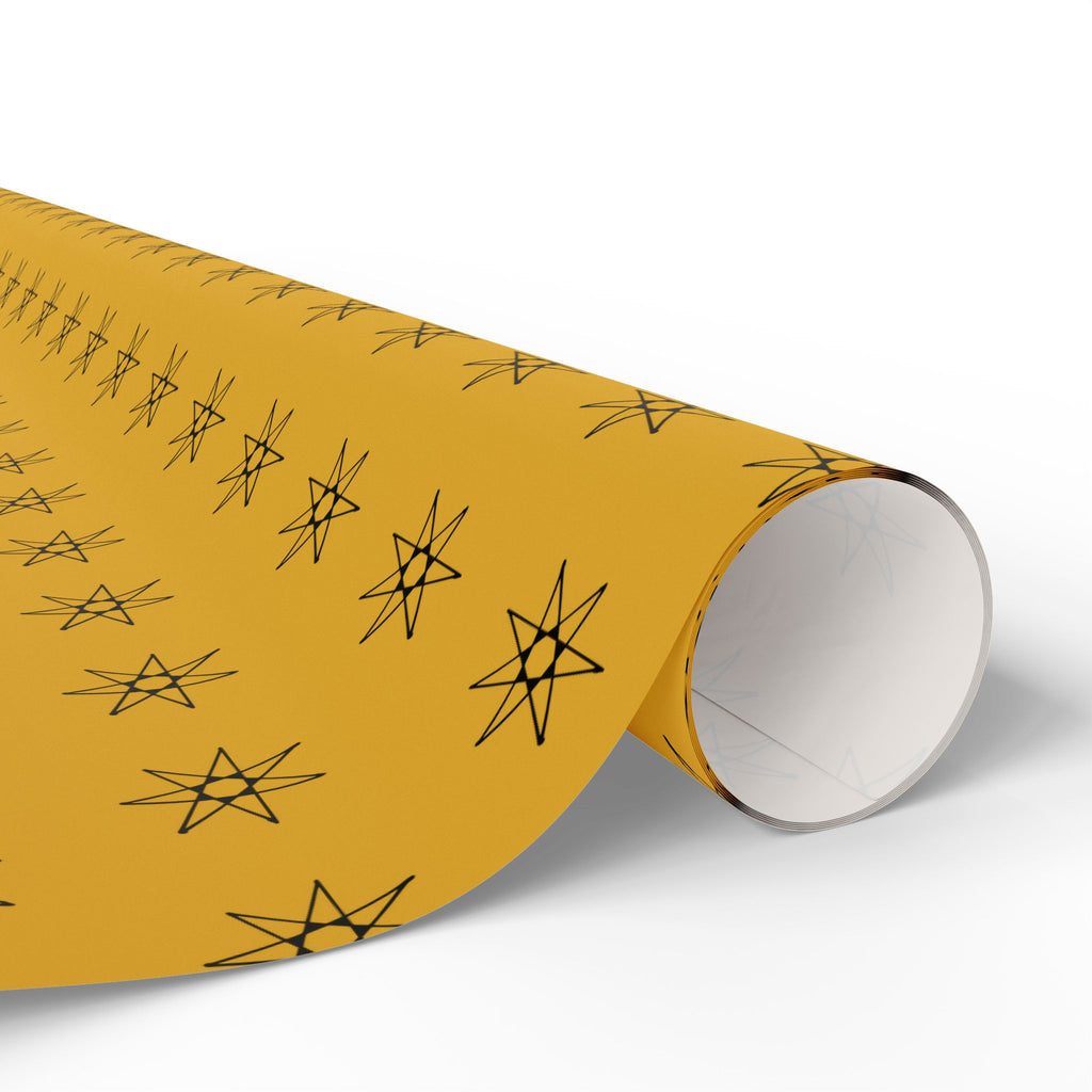 Seven Pointed Stars Wrapping Paper roll | Gift Wrap, Yellow Star Pattern