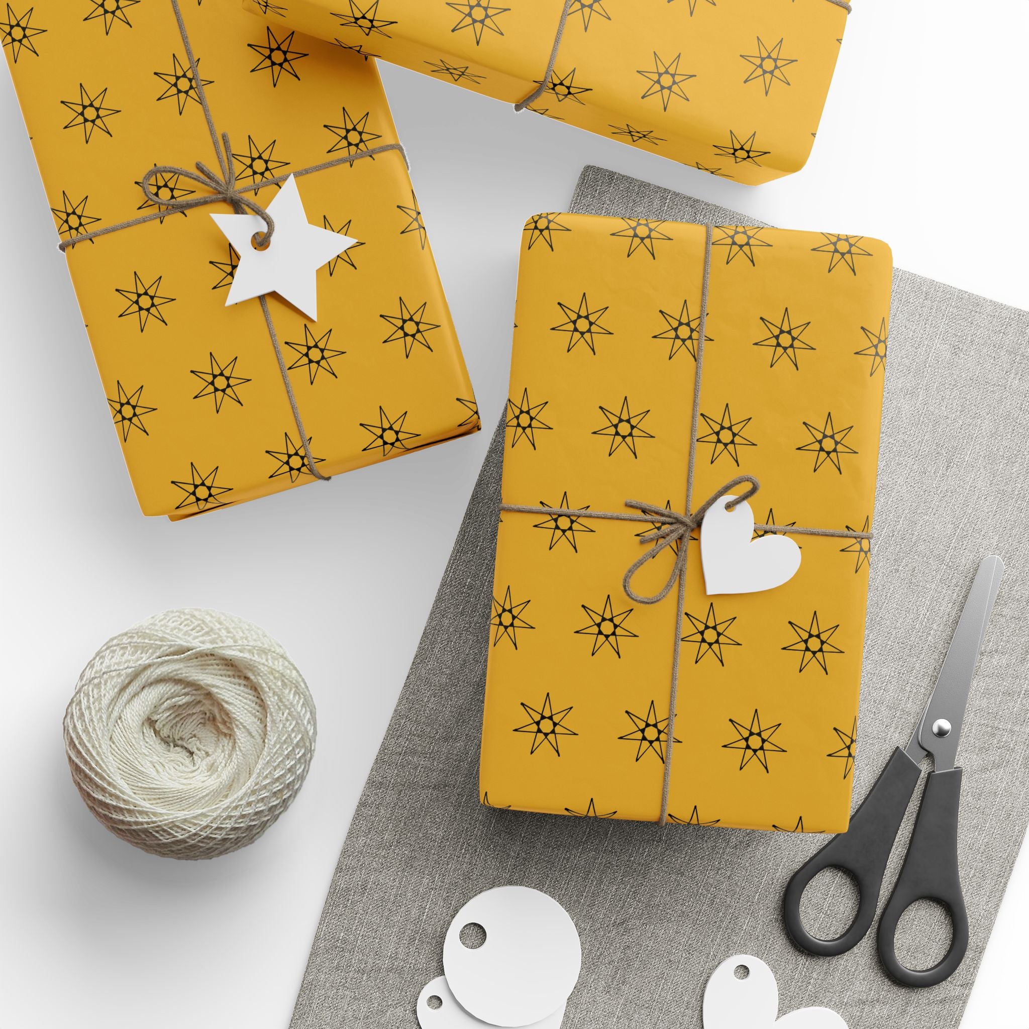 Seven Pointed Stars Gift Wrap Paper Roll | Elegant Gift Wrap with Golden Star Pattern