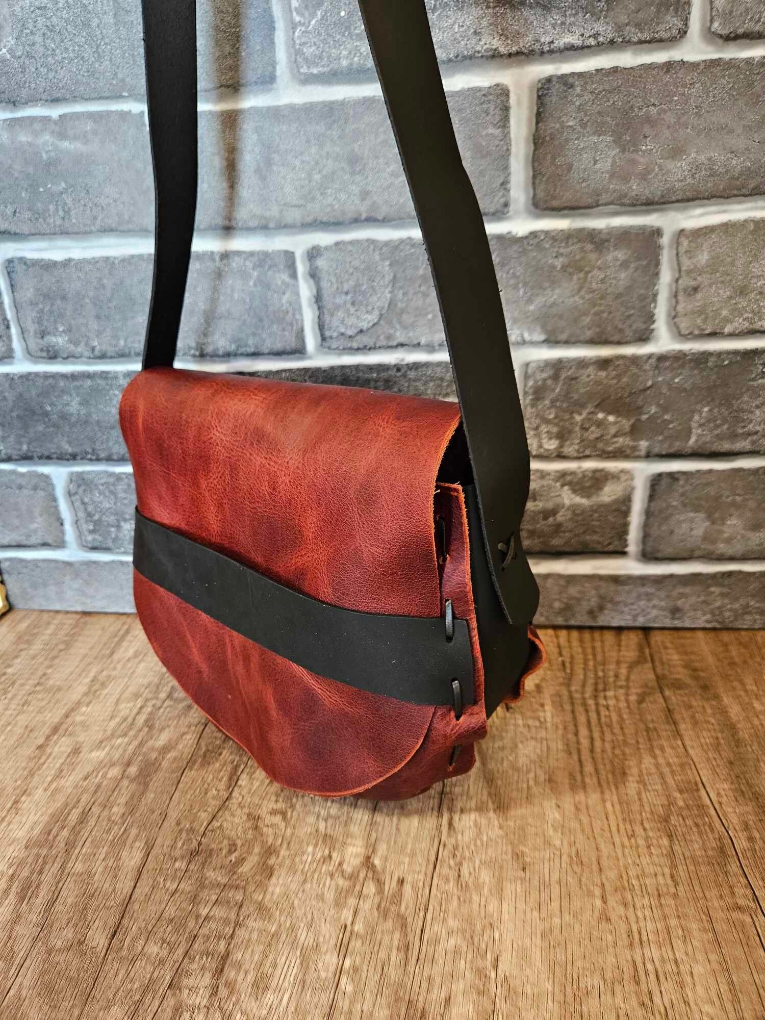 Leather Peasant Purse - Large - Tangerine and Black