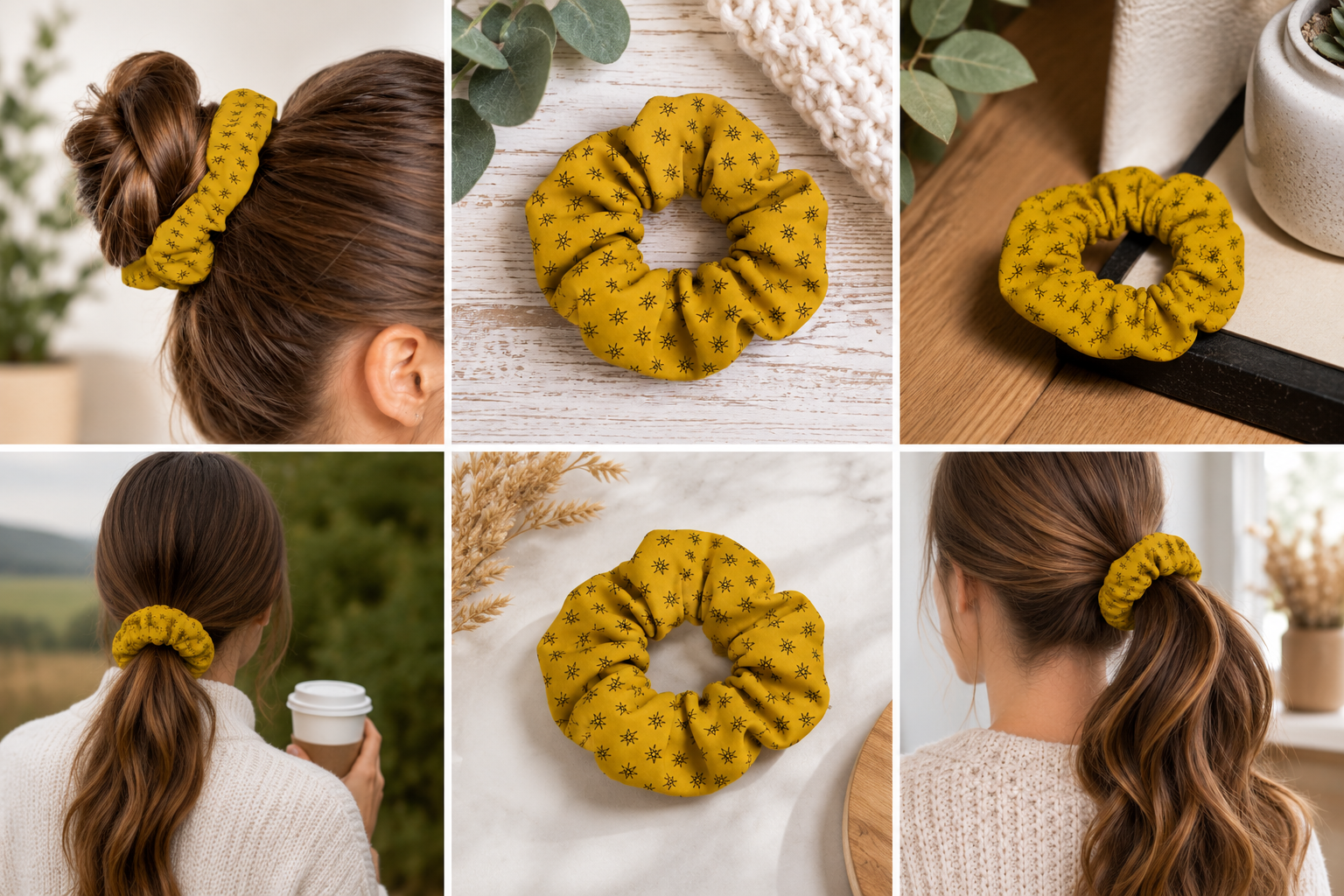 Yellow Star Scrunchie | Boho Hair Accessory for Effortless Style