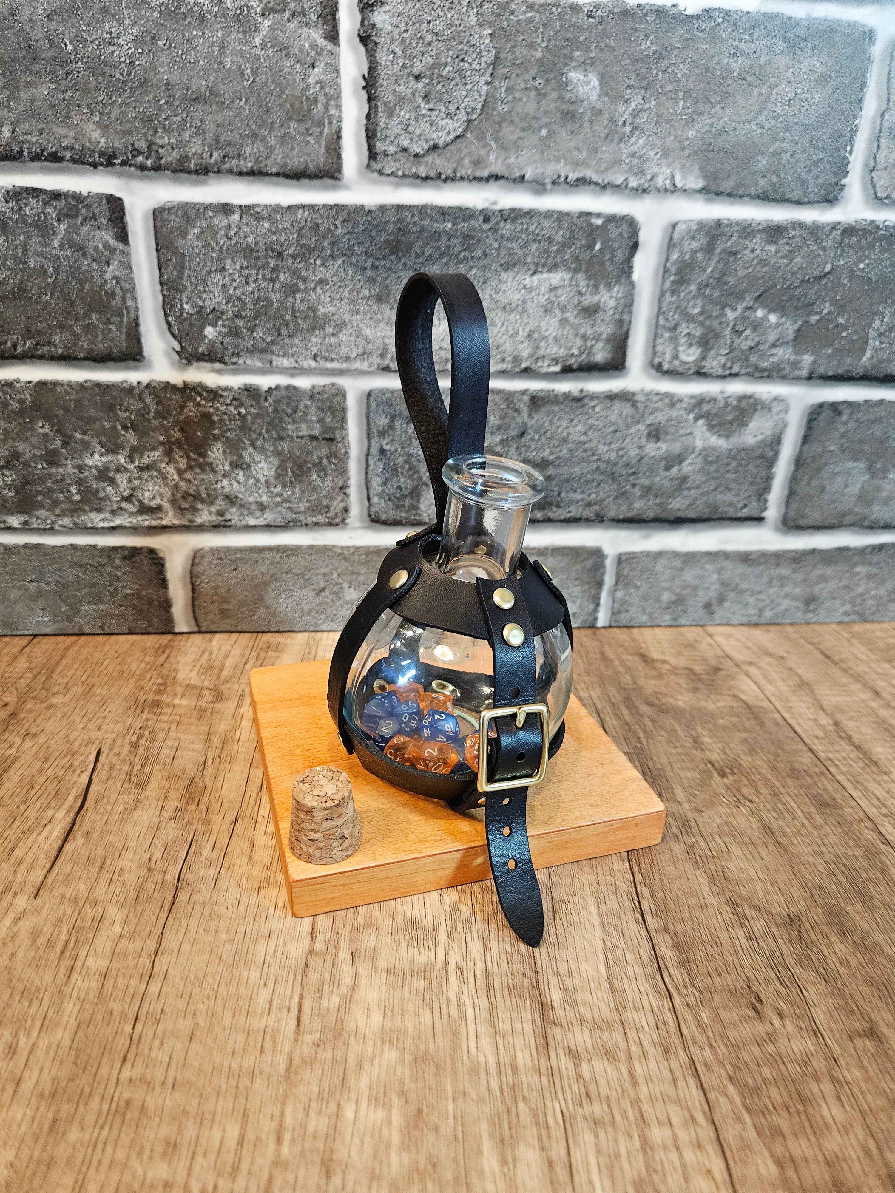 Handmade Leather Potion Bottle Belt Holster – Mini Dice Holder