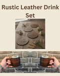 Rustic Leather Drink Set - Two Leatherbound Mugs & Honeycomb Coaster Set