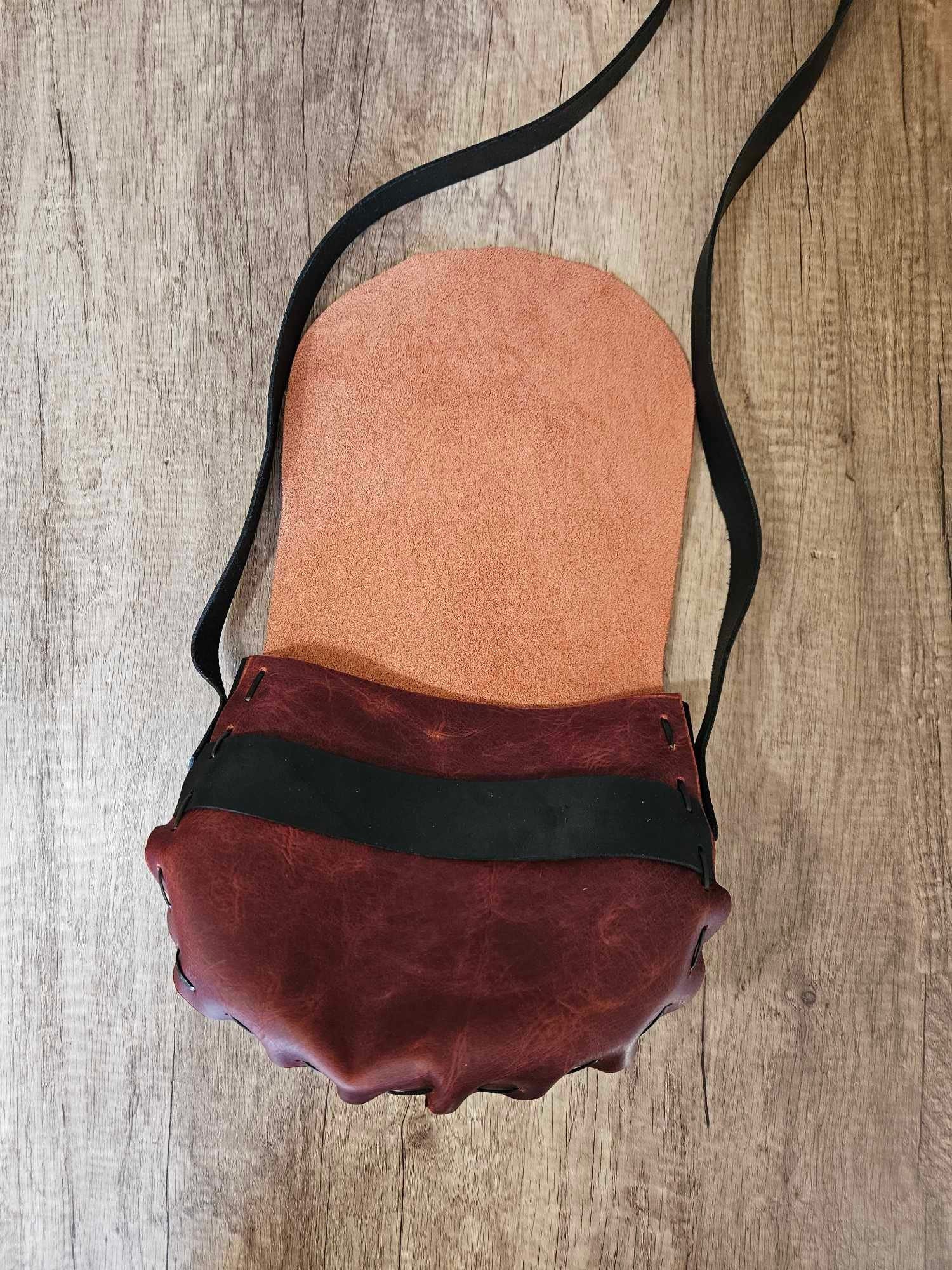 Leather Peasant Purse - Large - Tangerine and Black