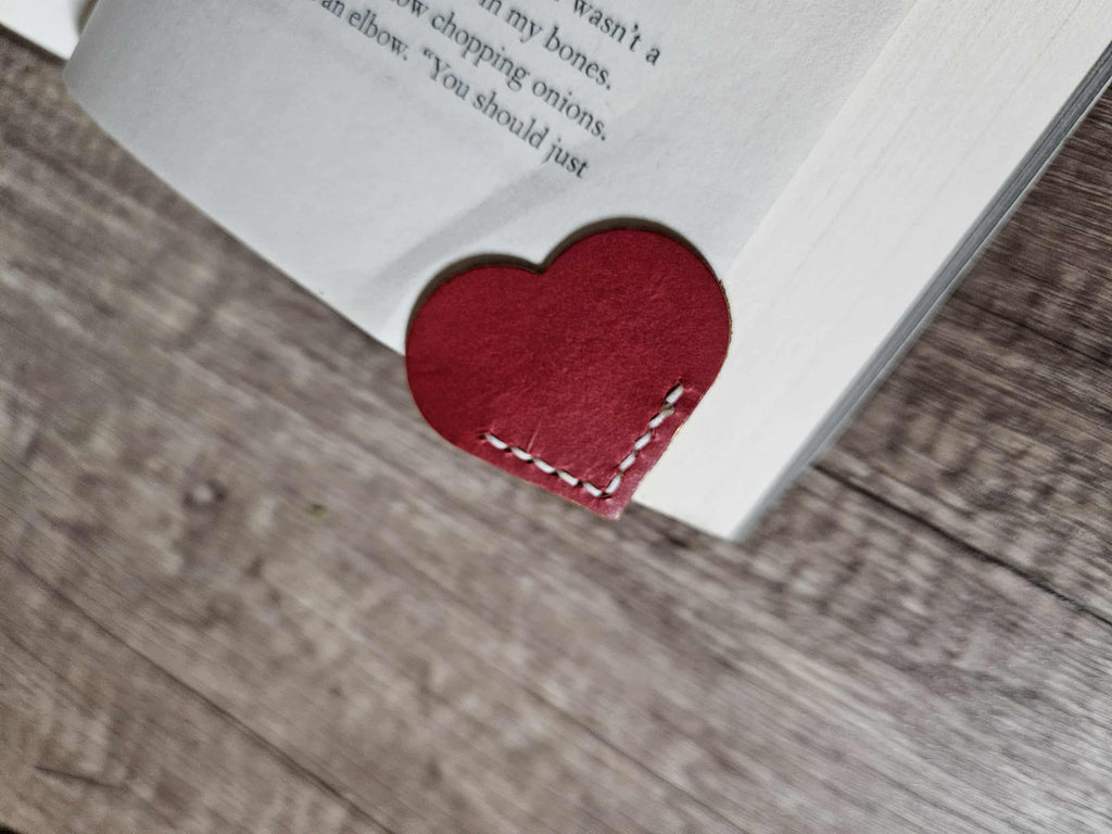 Heart Bookmark - Leather Hand Stitched Corner Page Keeper With Metallic Edges