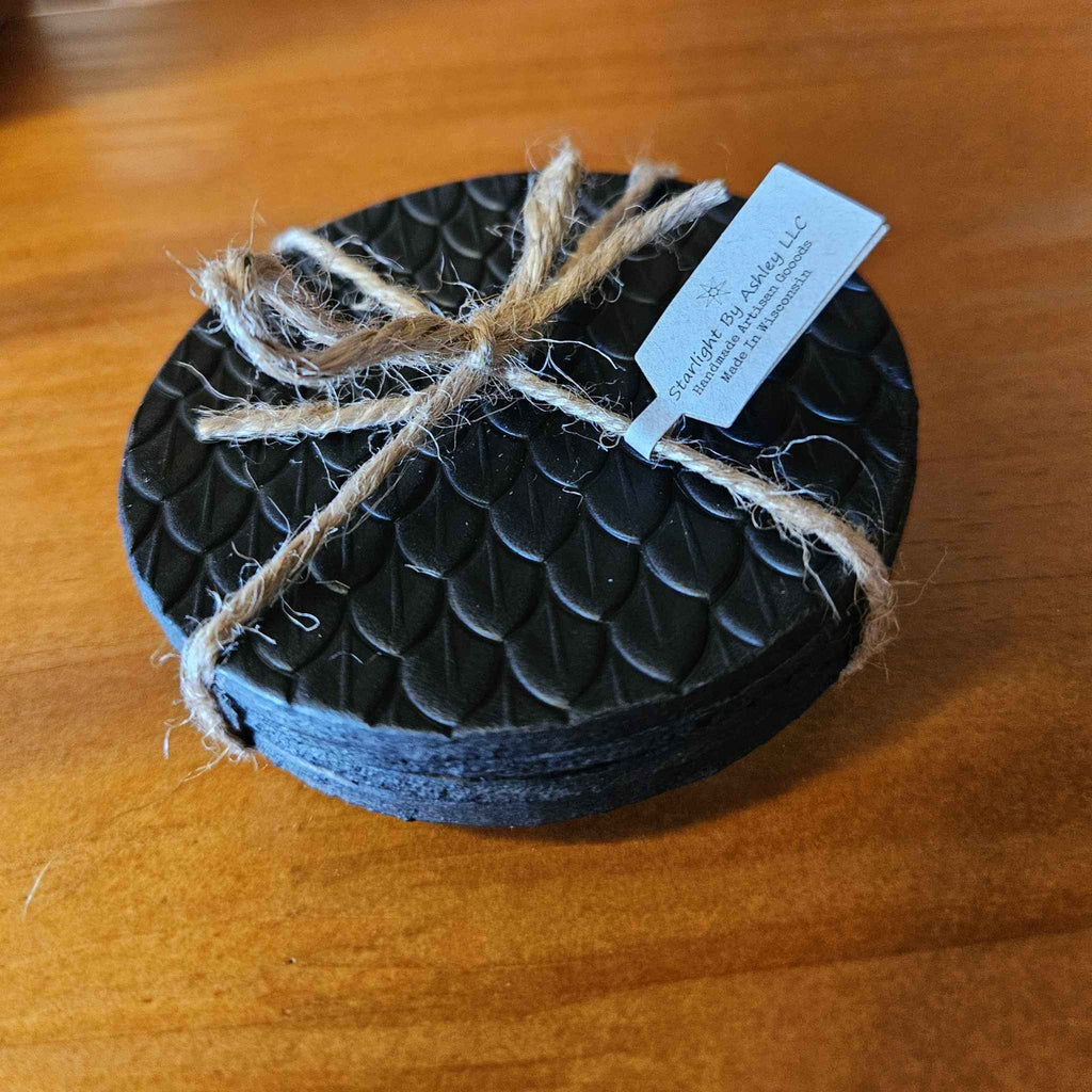 Dragon Scale Leather Coaster Set Handmade , 4-Piece Drink Mats