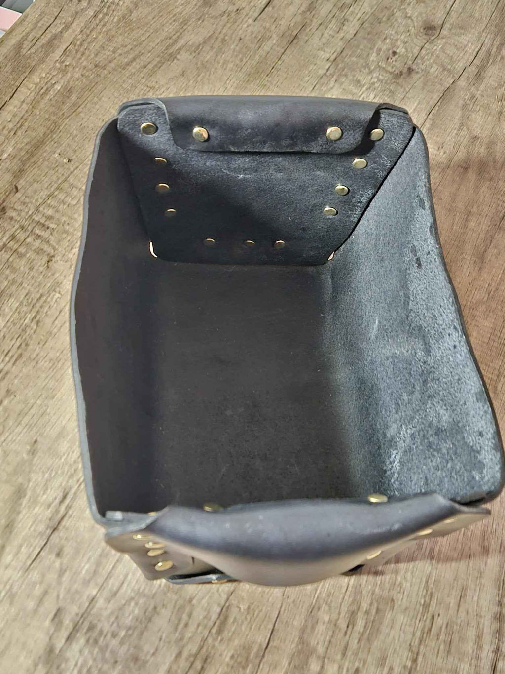 Handcrafted Black Leather Basket | Real Leather Storage Basket