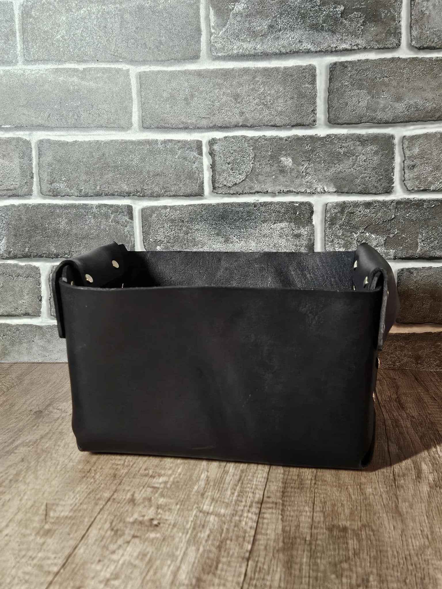 Handcrafted Black Leather Basket | Real Leather Storage Basket