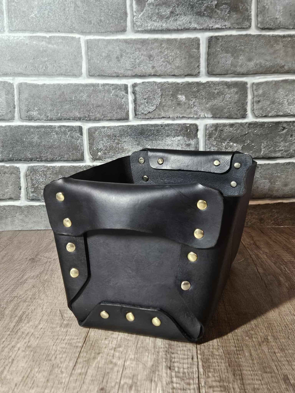 Handcrafted Black Leather Basket | Real Leather Storage Basket