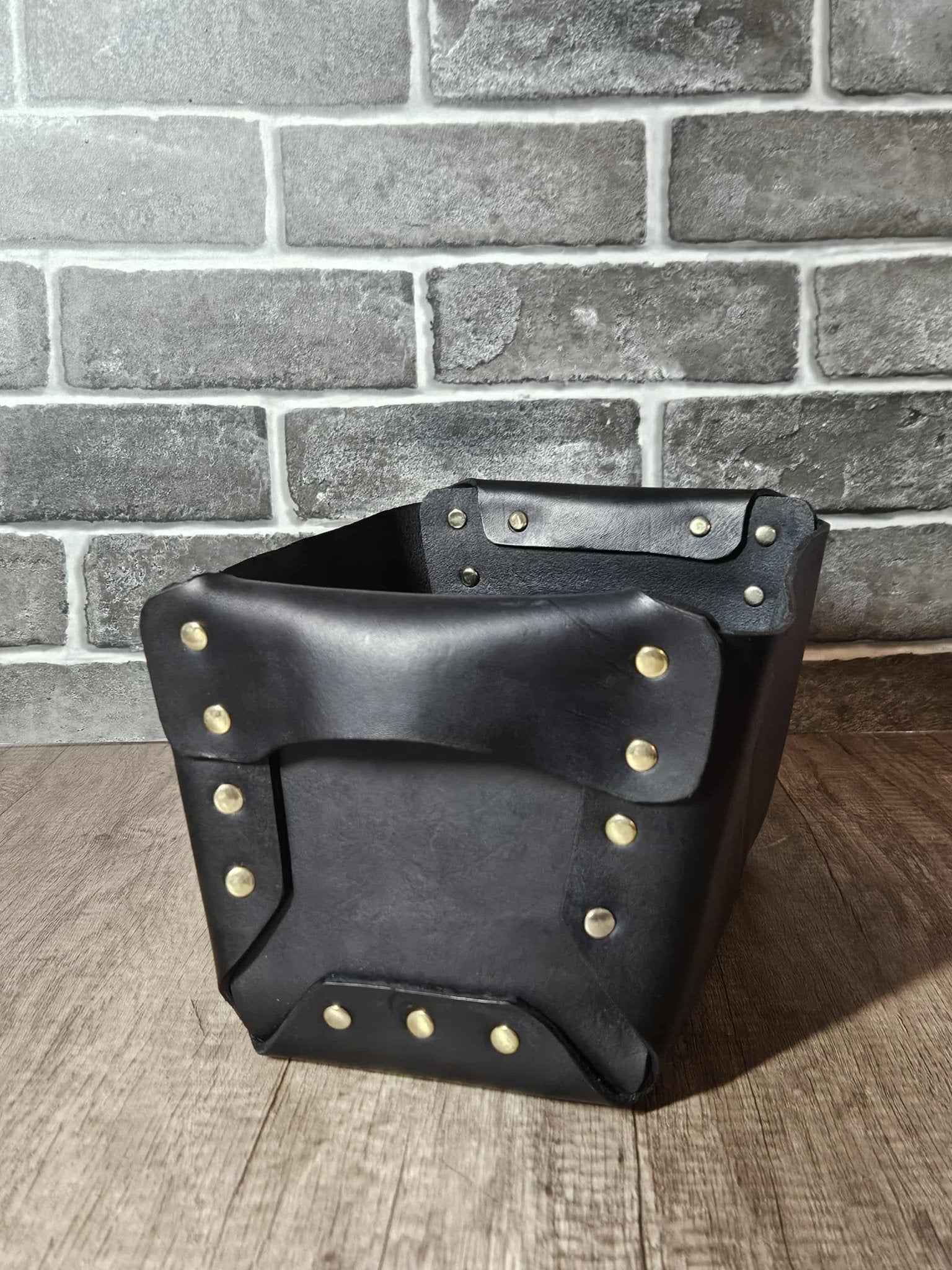 Handcrafted Black Leather Basket | Real Leather Storage Basket