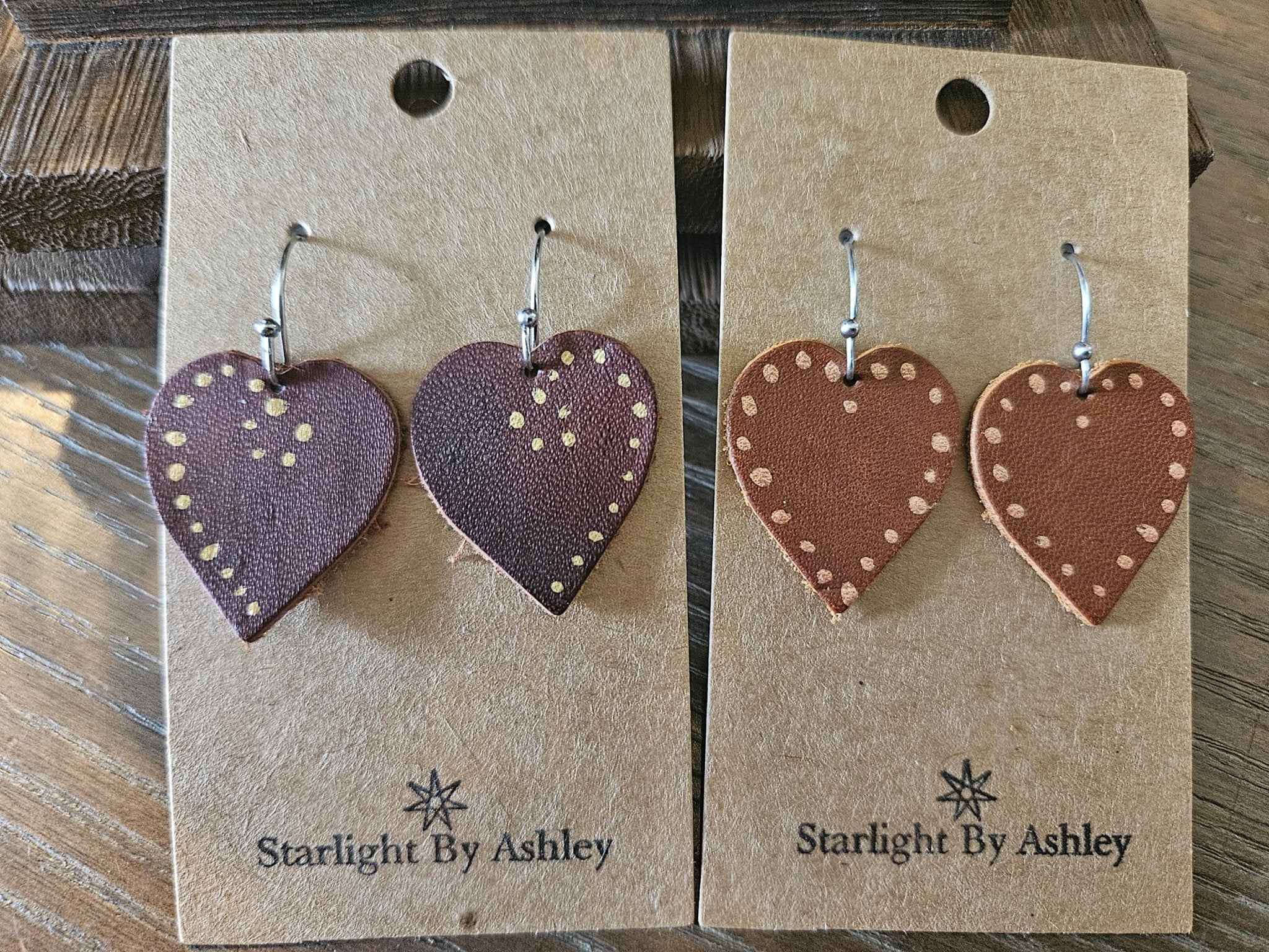 Brown Heart Leather Earrings - 3 Styles