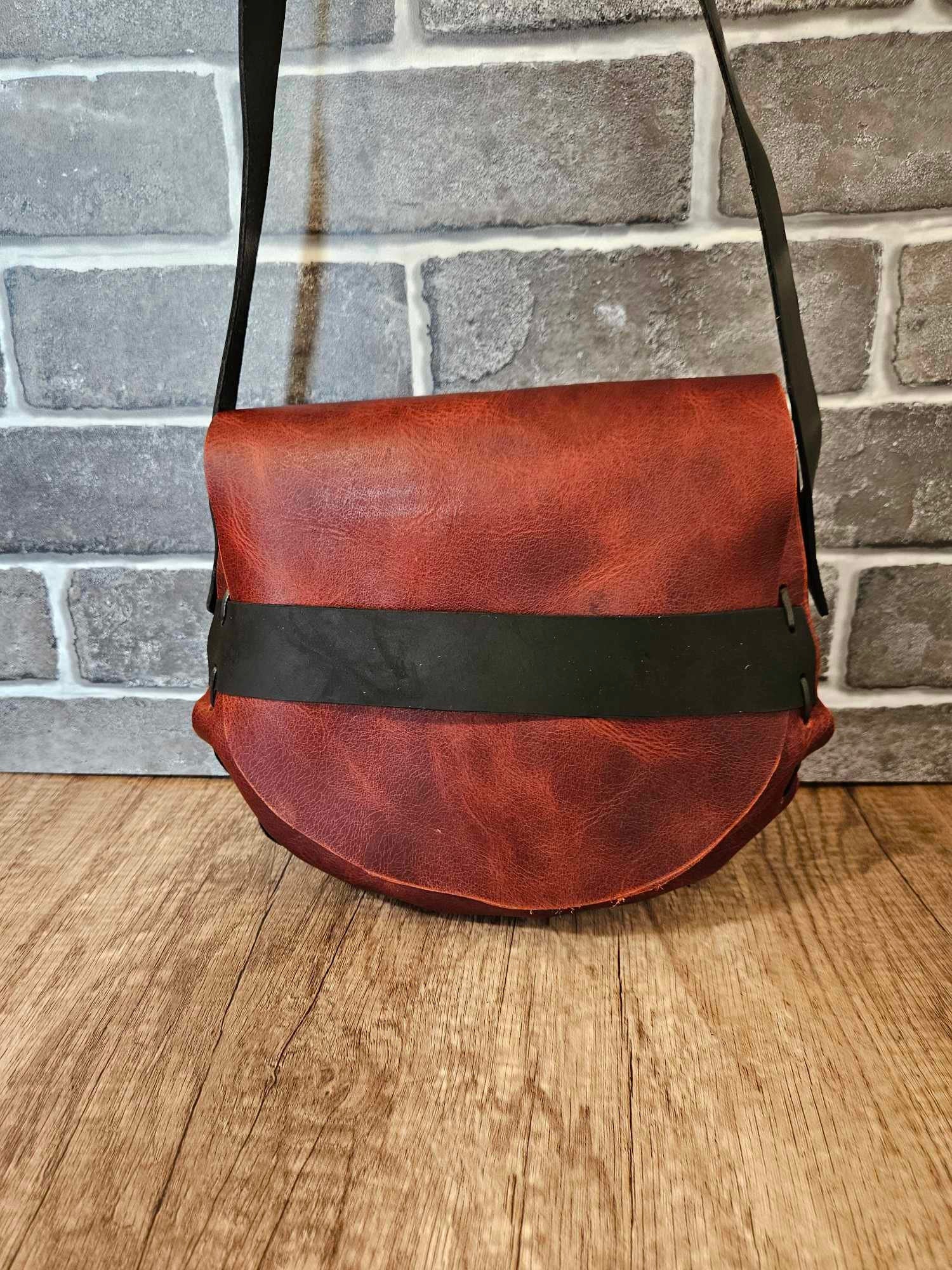 Leather Peasant Purse - Large - Tangerine and Black